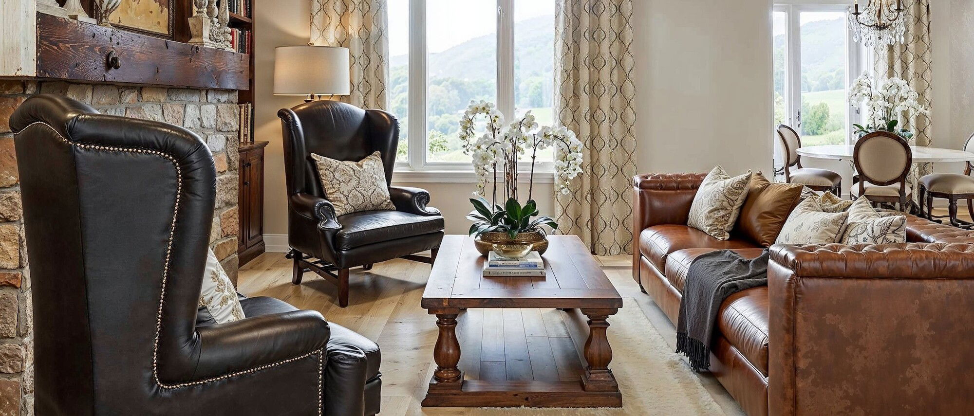 Classy Traditional Living & Dining Design by interior designers in Asheville, North Carolina