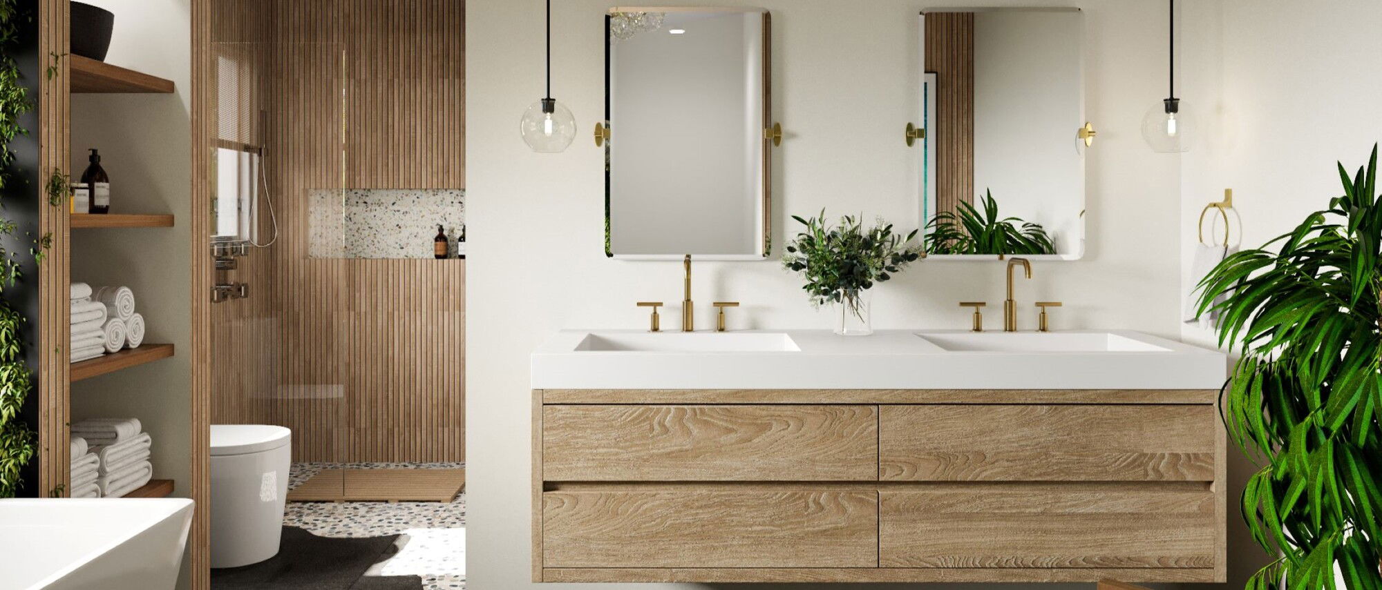 Baño Tópico Moderno Lujoso - Renderizado Después