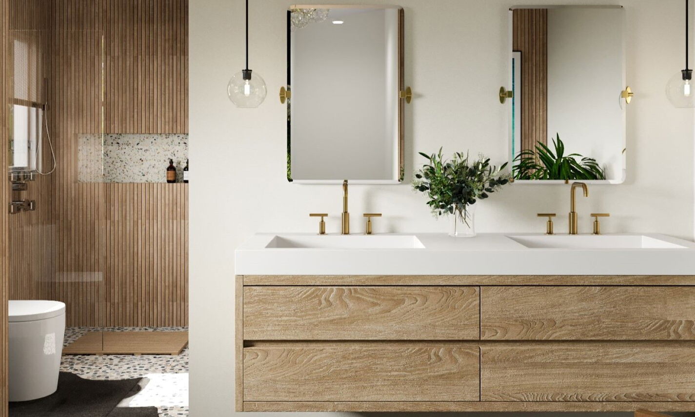 Lujoso Baño Tropical Moderno por diseñadores de interiores en Sarasota, Florida