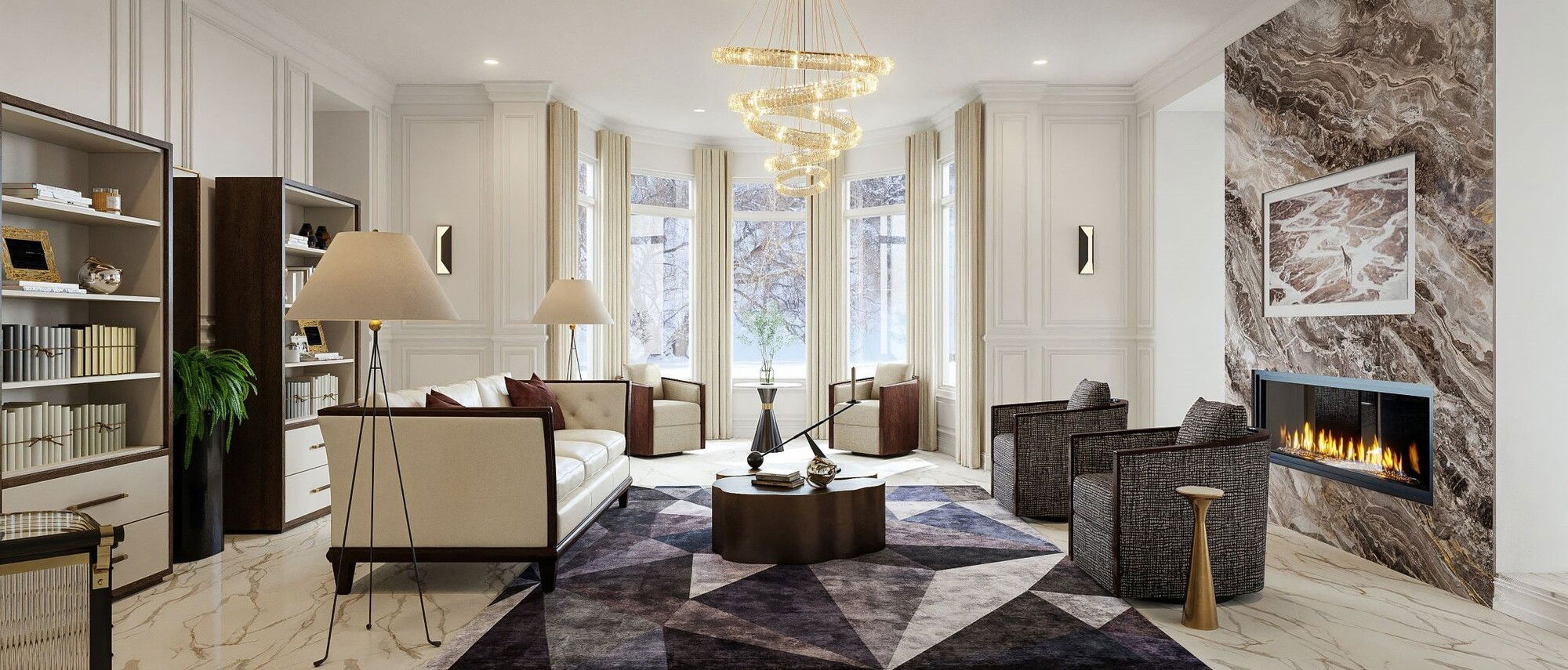 Luxe Glam Living Room Design- After Rendering