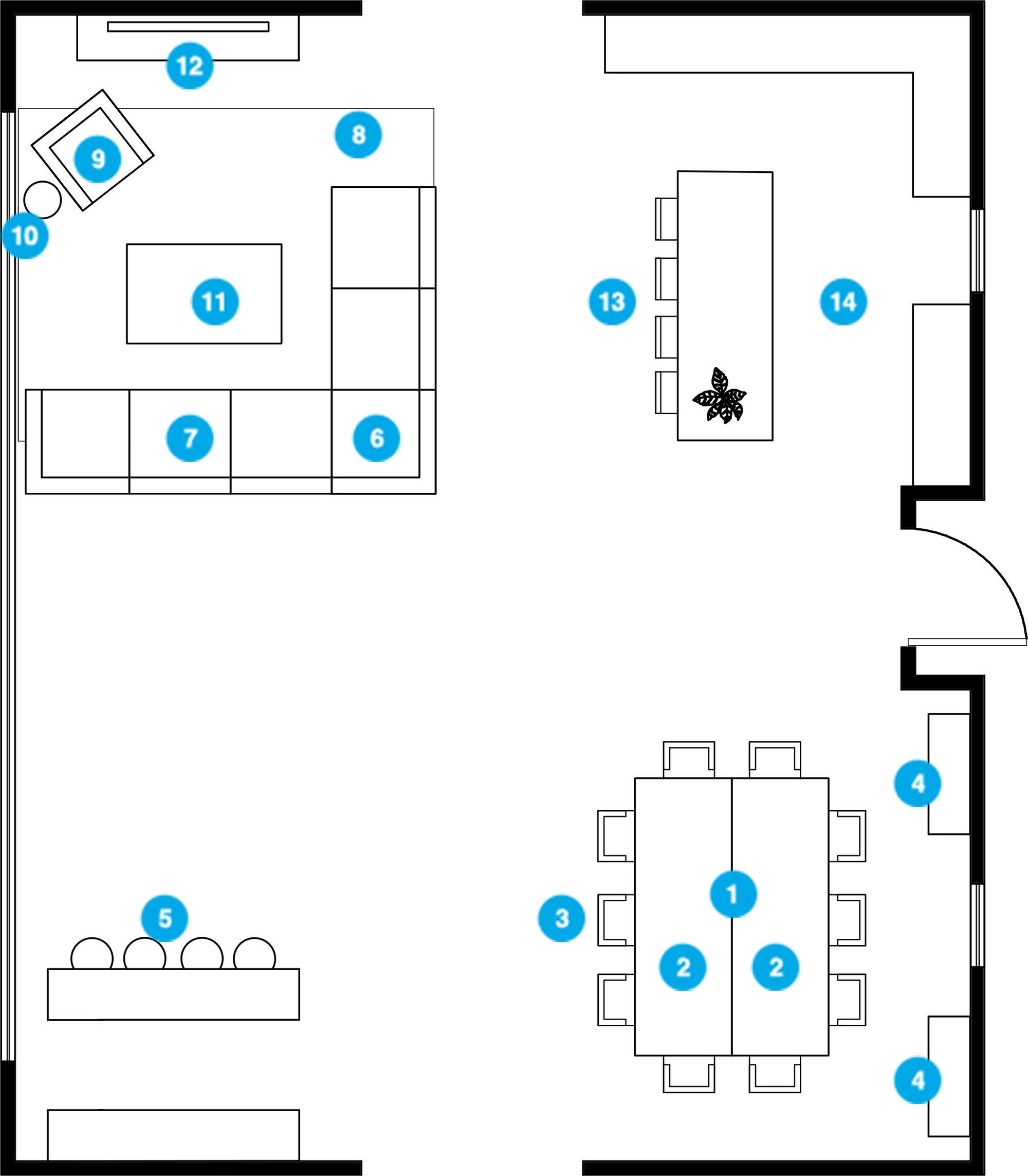 Online Designer Combined Living/Dining Floorplan