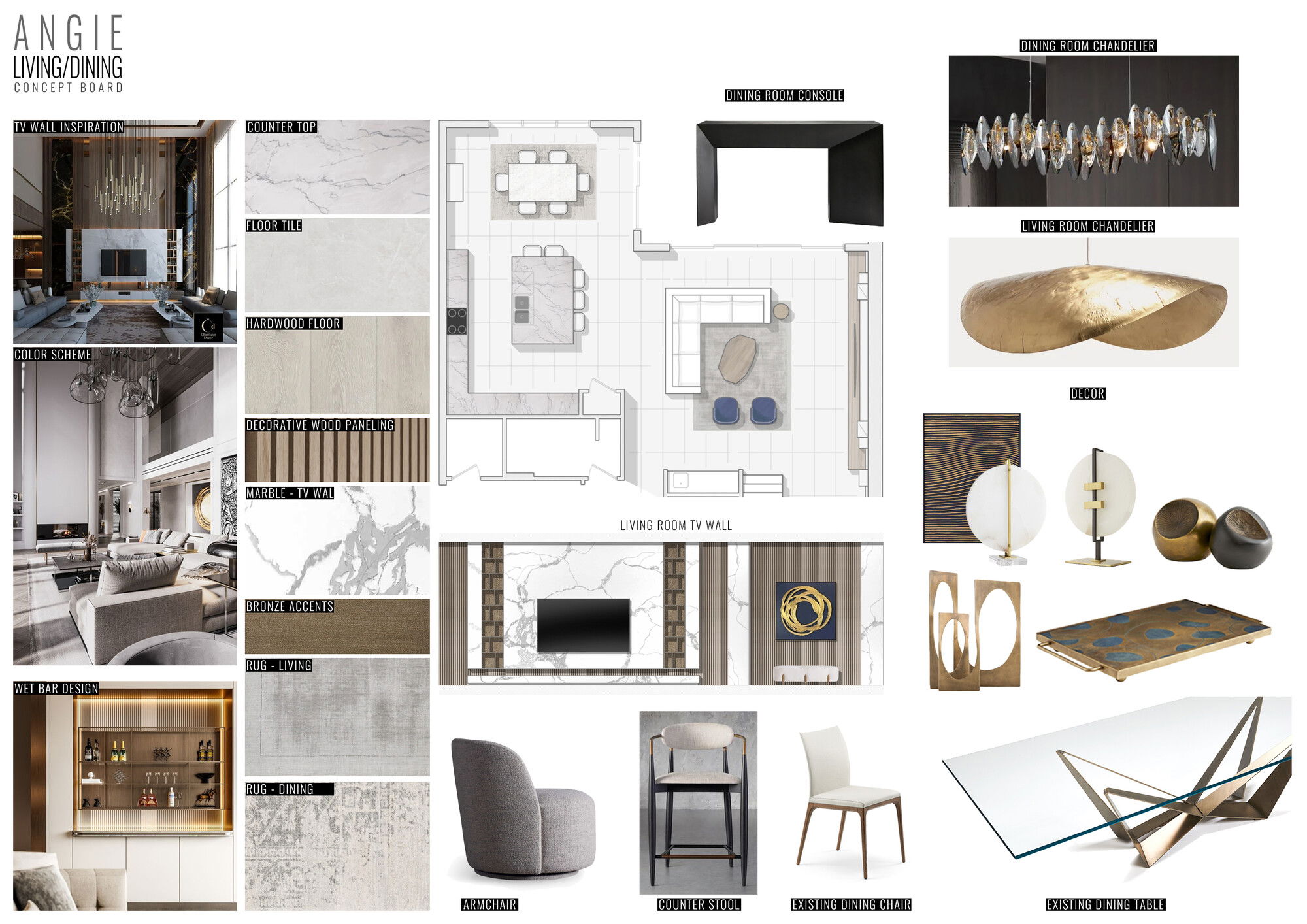 Ideas de Diseño de Interiores Combinadas de Sala-Comedor del Diseñador en Línea
