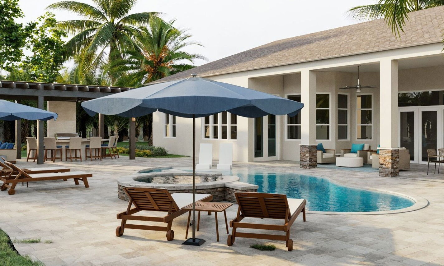 Relaxing Coastal Patio with Grill & Pool by interior designers in Naples, Florida