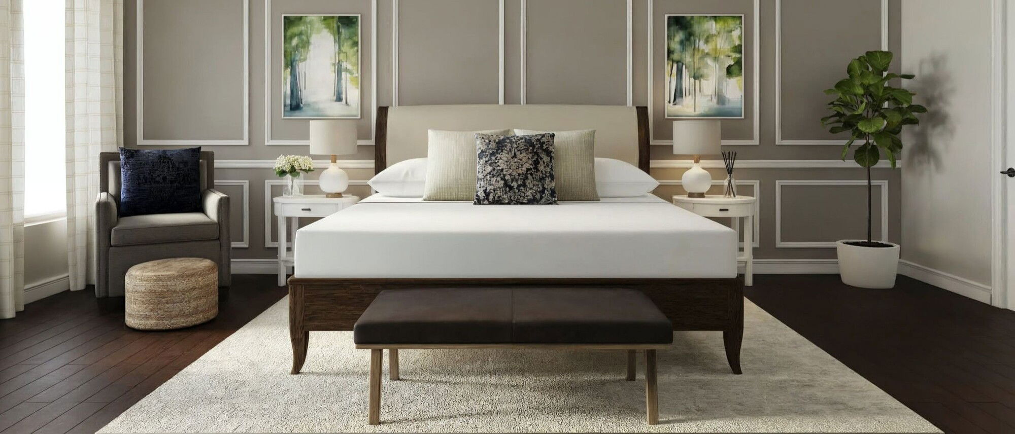 Calm Transitional Bedroom Design- After Rendering