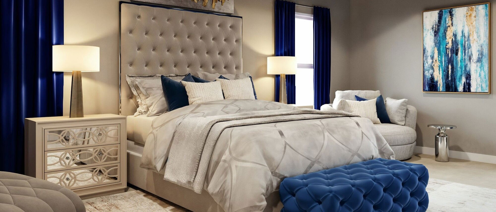 Sophisticated Glam Bedroom Interior Design- After Rendering