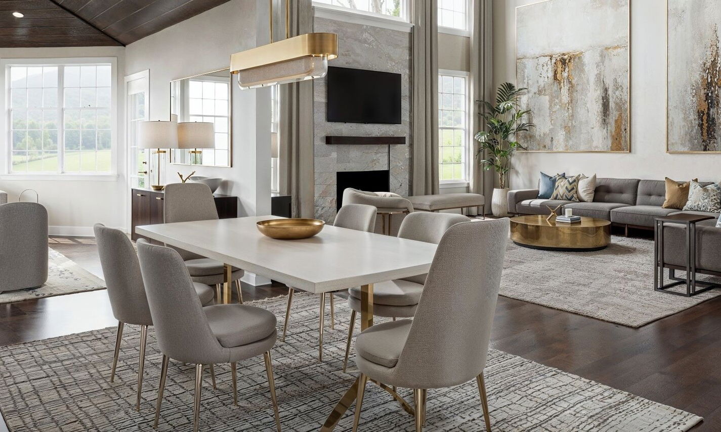 Glamorous/Elegant Living and Dining Room Design by top Detroit interior designers