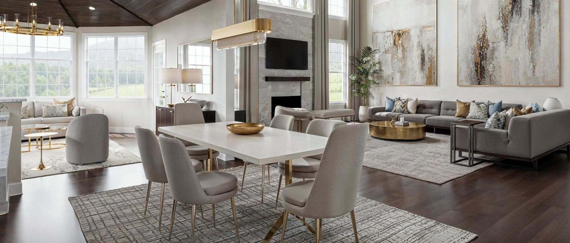 Glamorous/Elegant Living and Dining Room Design by top Warren interior designers