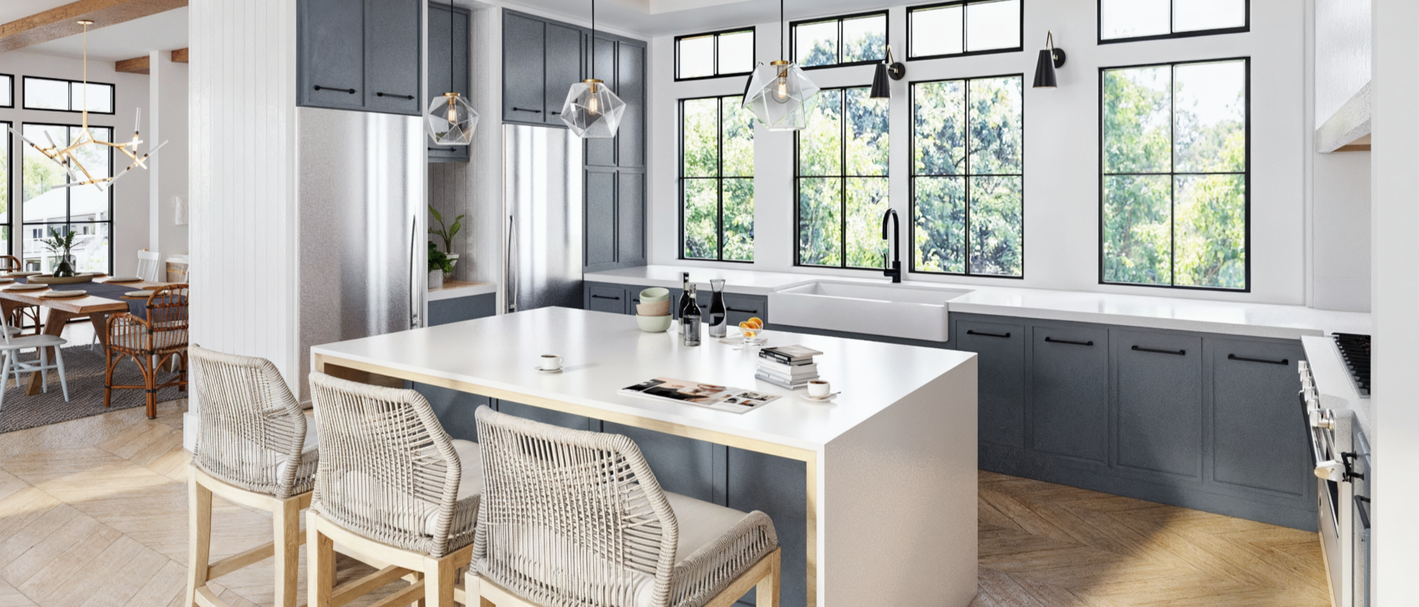 Blue & White Kitchen & Rustic Home Design by interior designers in Pensacola, Florida