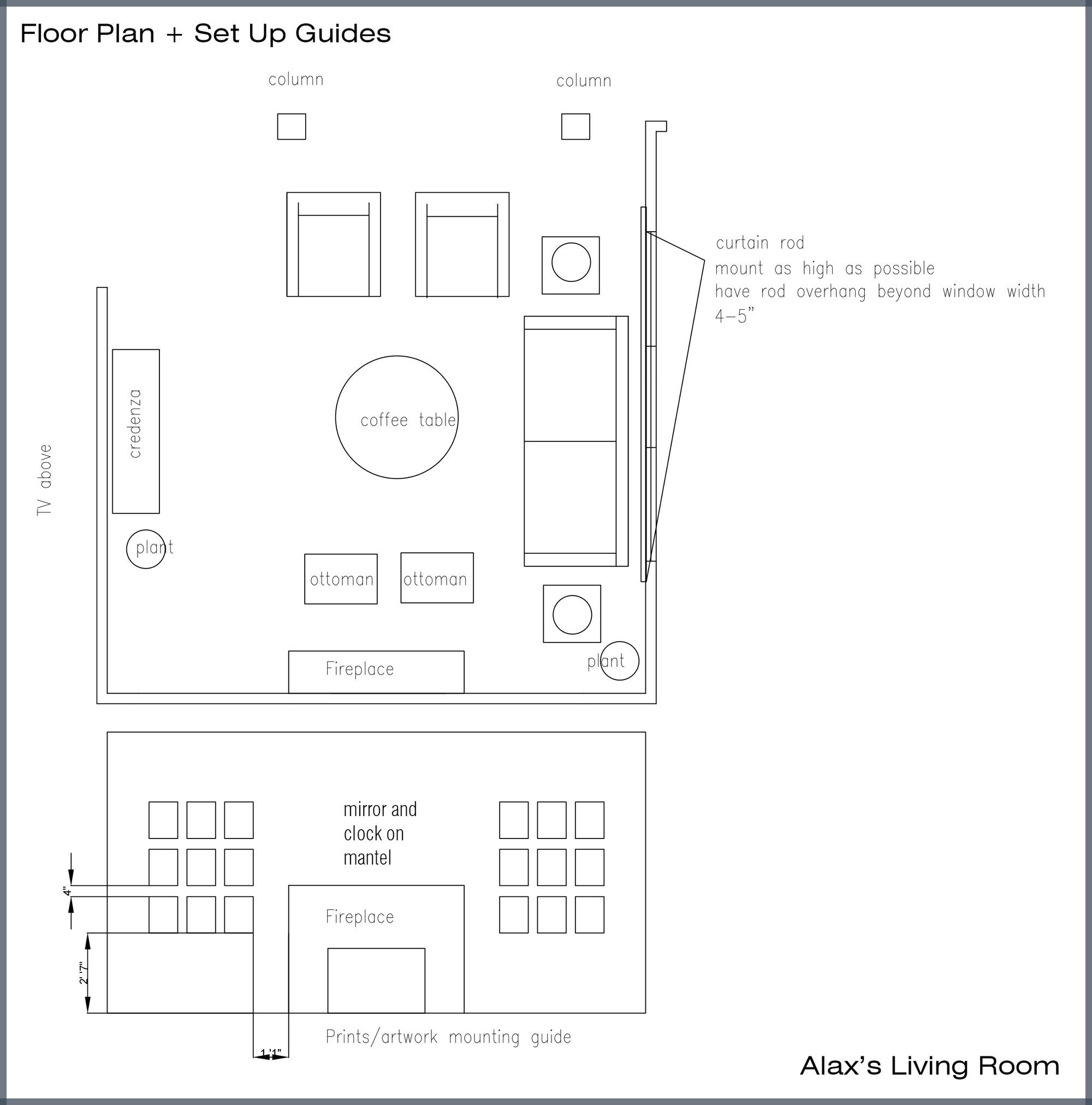Plano de planta de sala de estar en línea