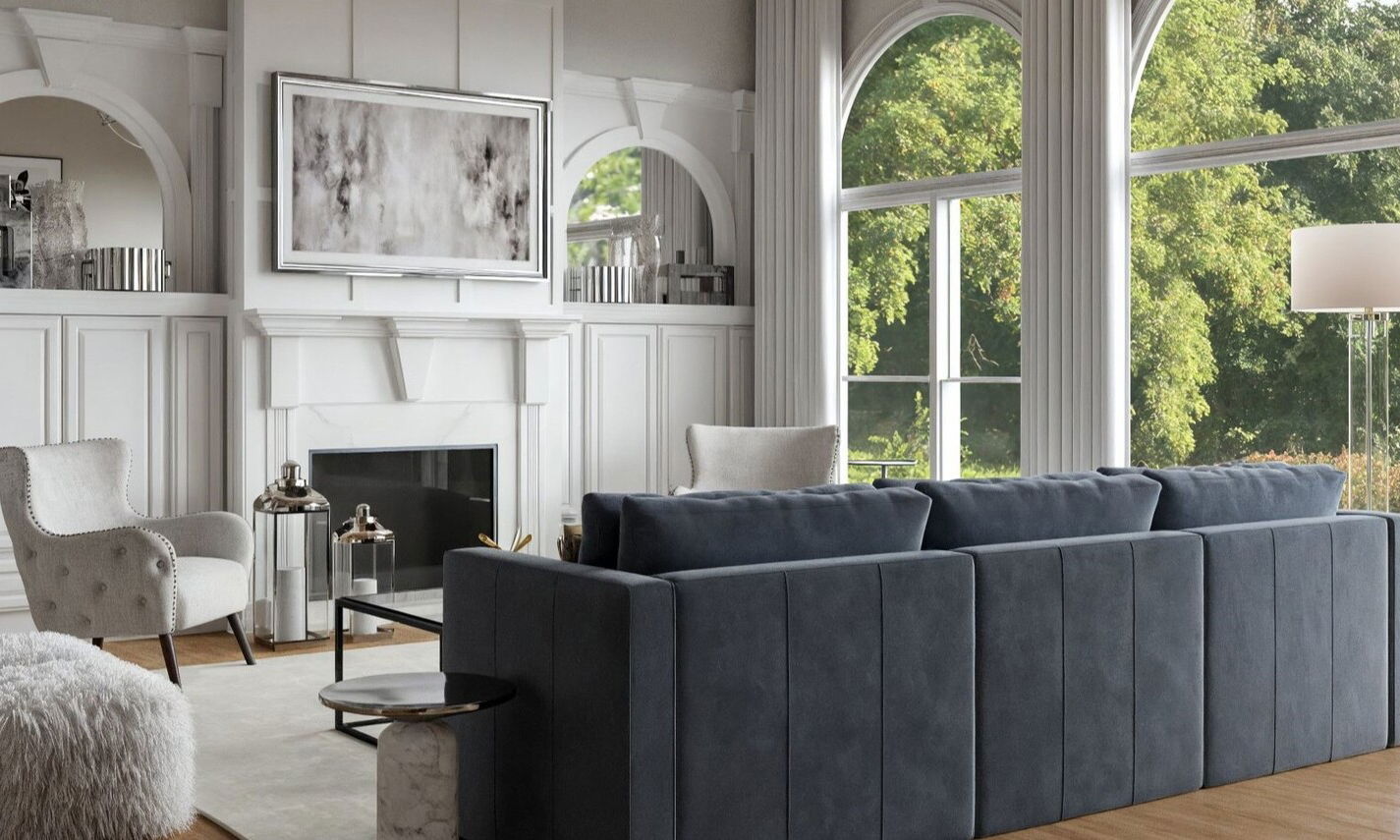 Glam Transitional Living Room Transformation by interior designers in Birmingham, Alabama