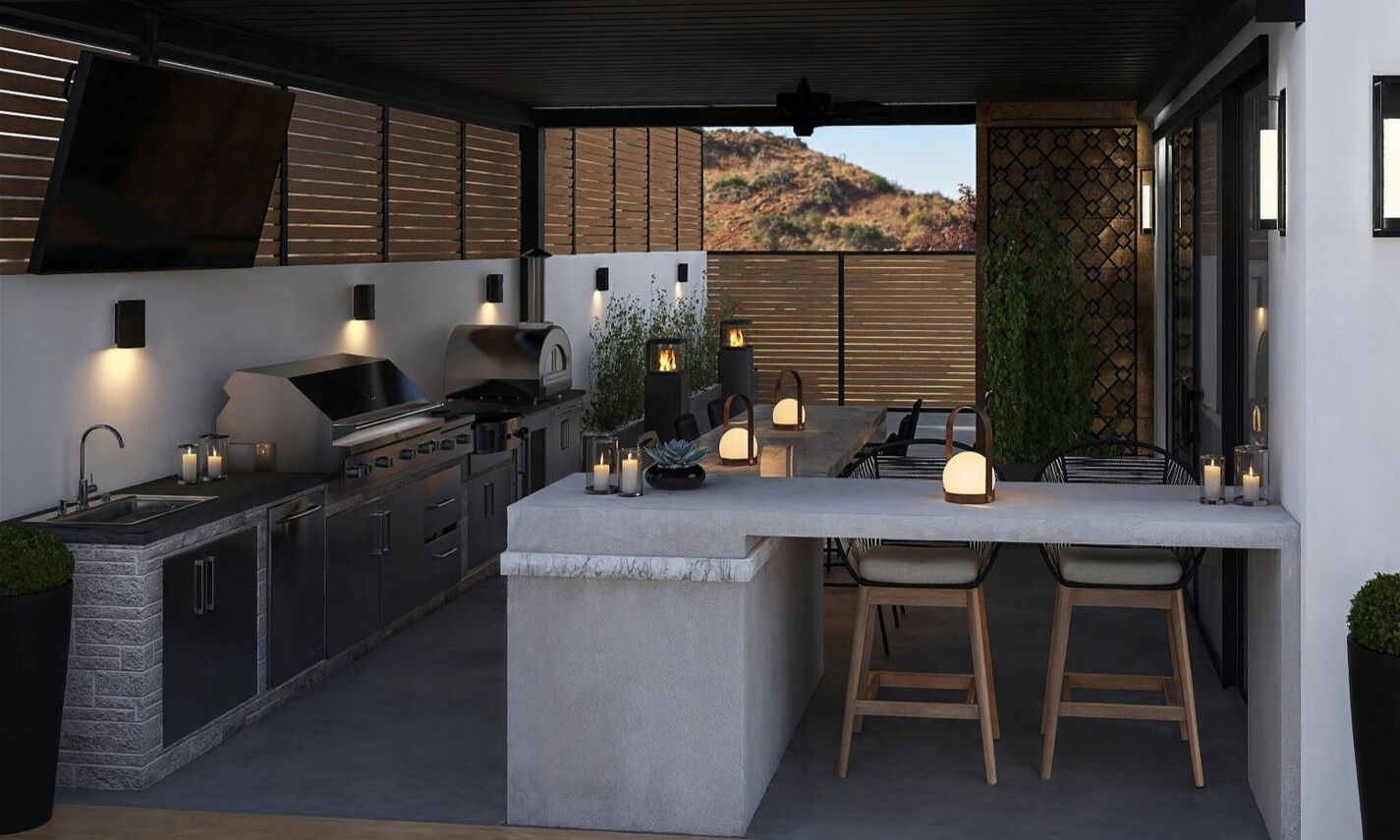 Diseño Moderno de Grill y Área de Bar en el Patio