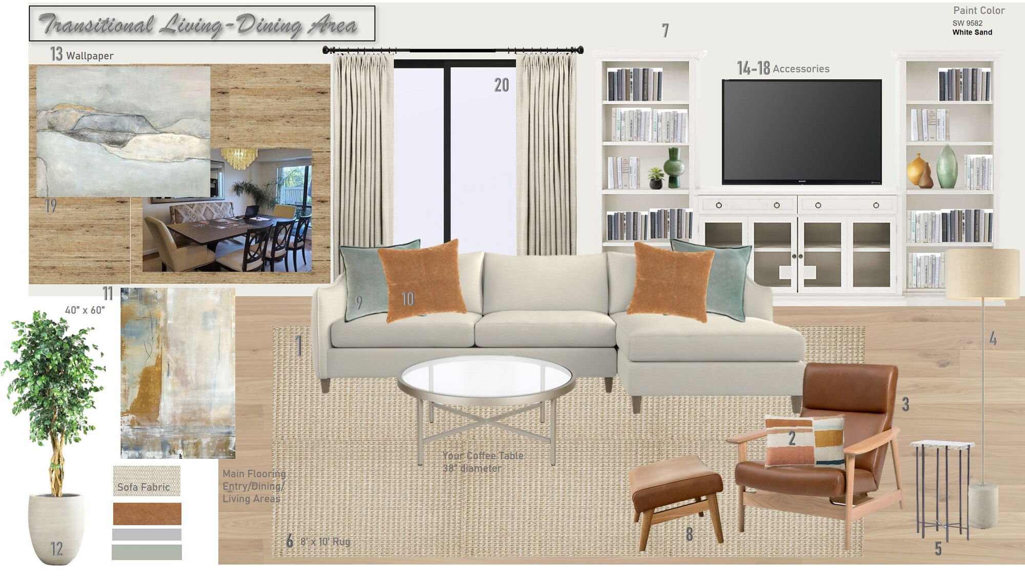 Ideas de Diseño de Interiores Combinadas de Sala-Comedor del Diseñador en Línea