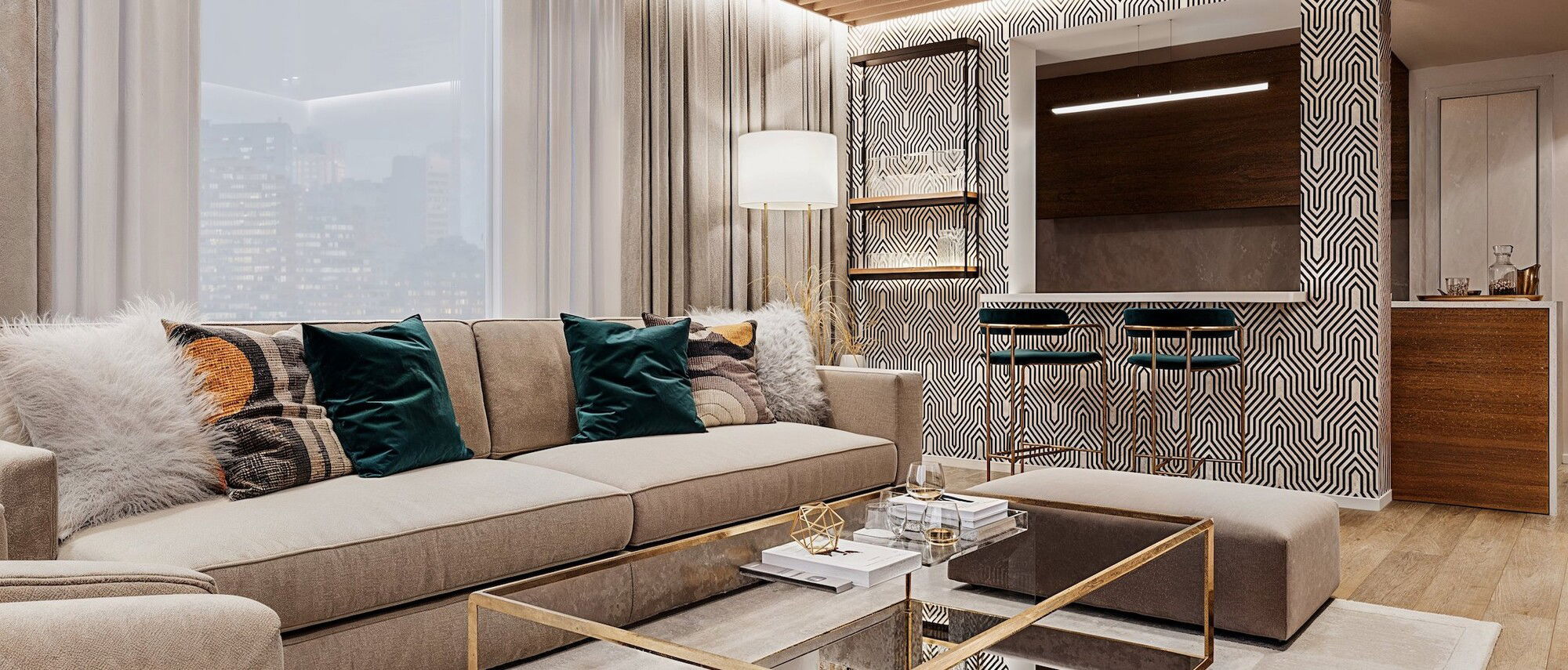 Contemporary Living Room Wallpaper Ideas by top Sacramento interior designers