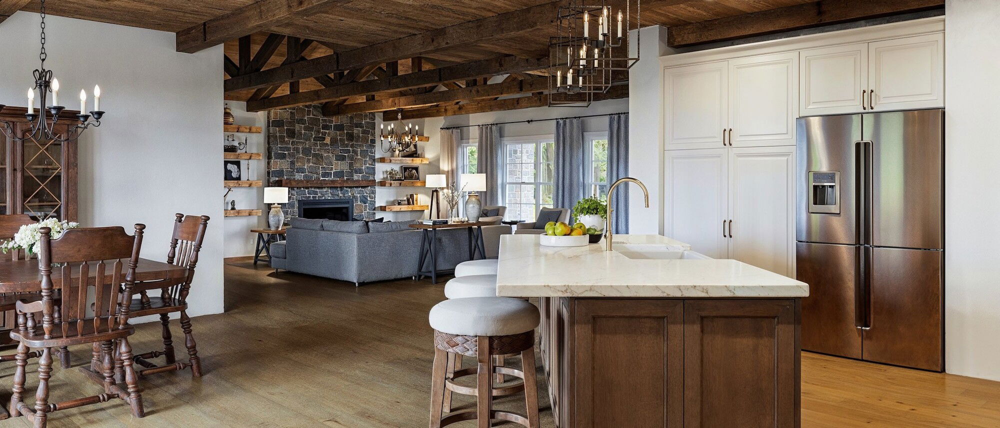 Rustic Vaulted Wood Ceiling Home Interior Design by top Dallas interior designers