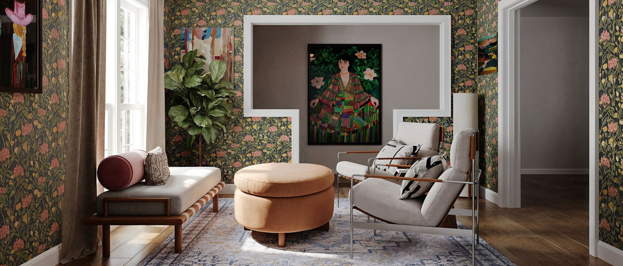 Warm and Eclectic Living and Office Room Design- After Rendering