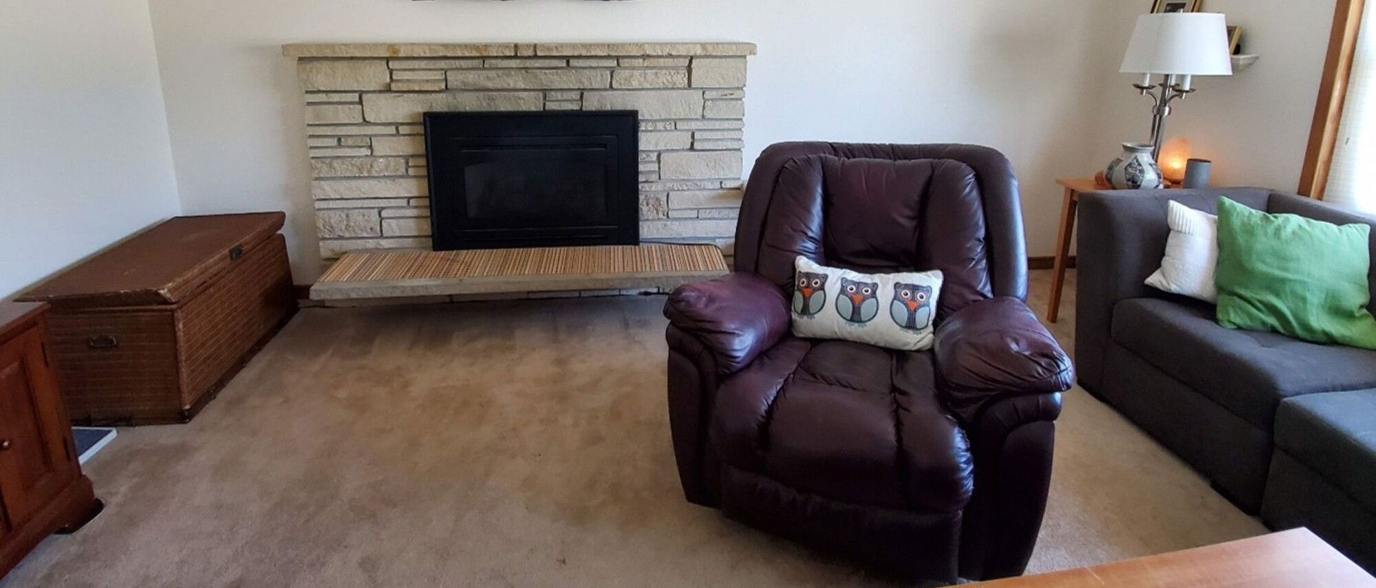 Neutral Living Room Decor with Green Accents- Before Photo