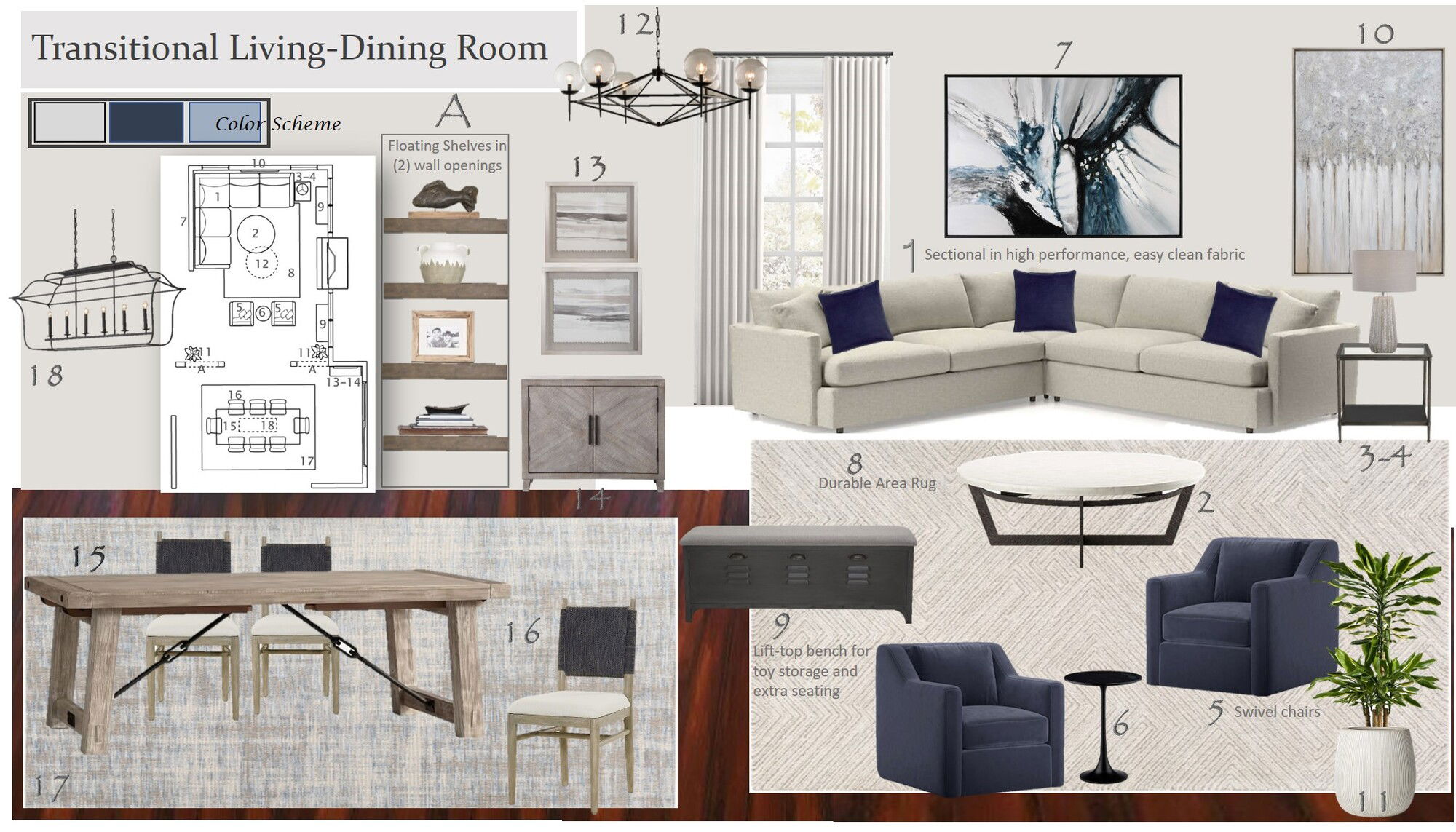 Transitional Combined Living/Dining Design Wanda P. Moodboard 2 thumb