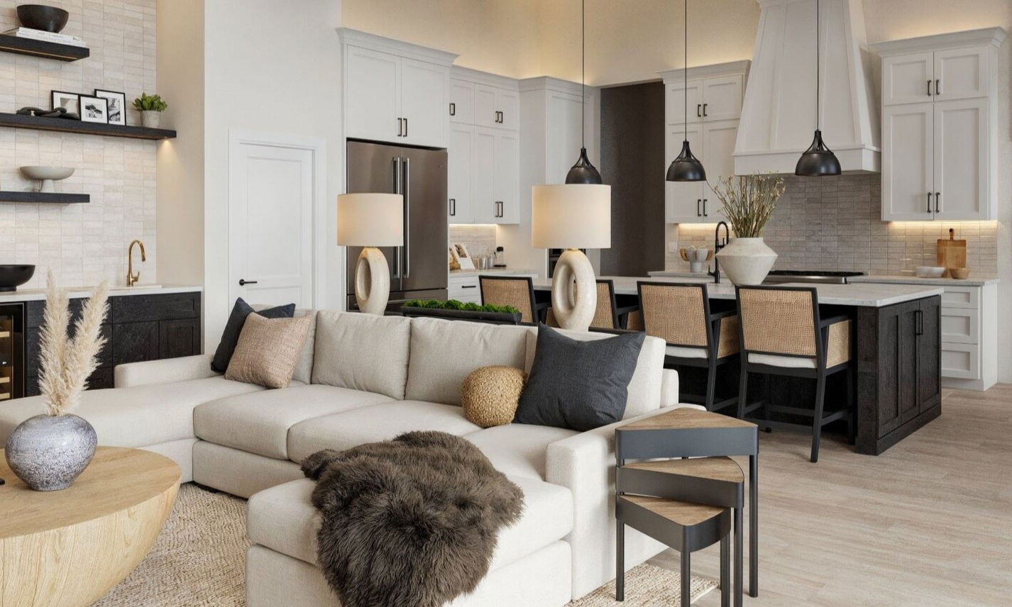 Modern Neutral Living Dining Room Combo by top Portland interior designers