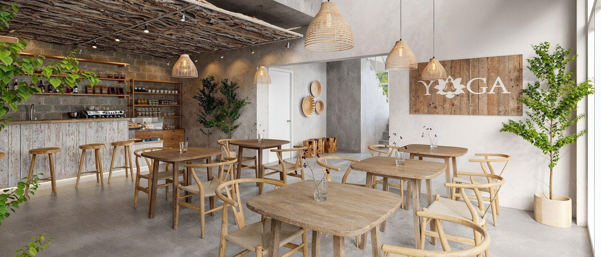 Boho Style Small Cafe Interior Design- After Rendering