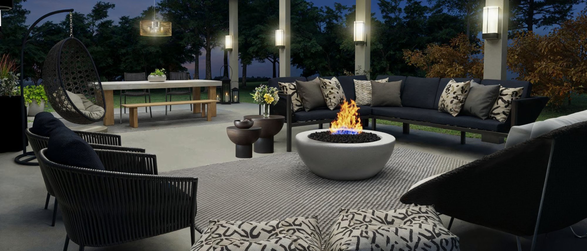 Modern Outdoor Living with Firepit Feature- After Rendering