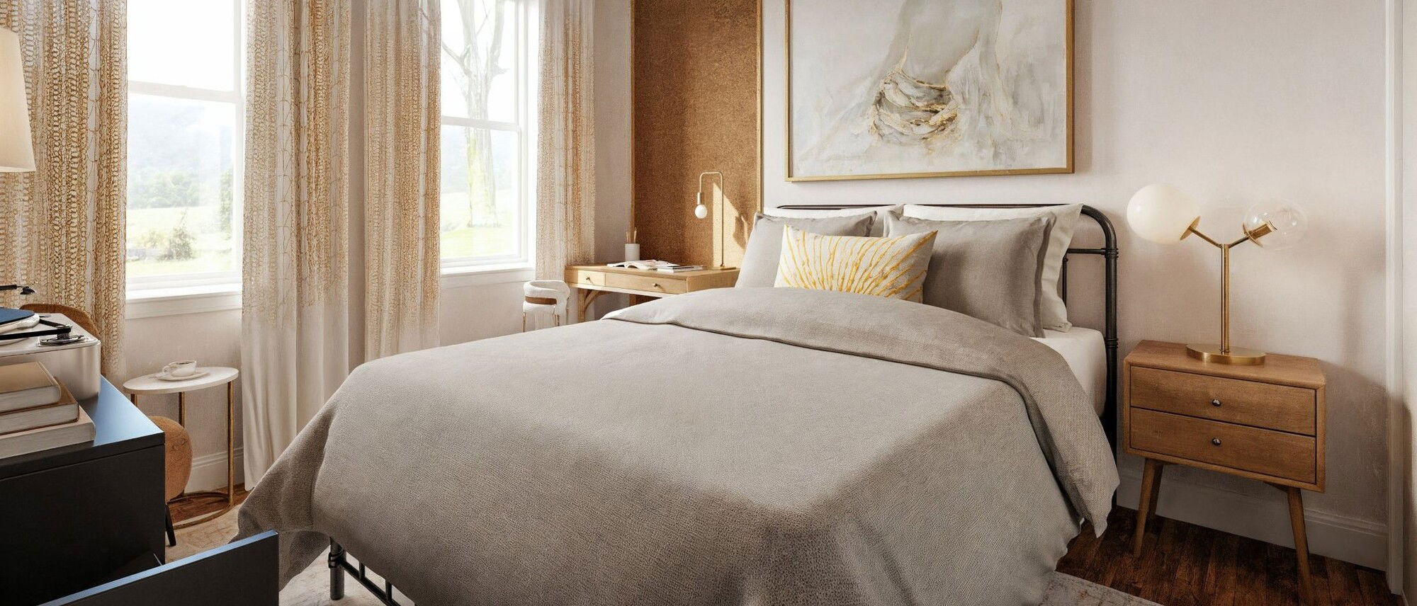 Light and Feminine Bedroom Makeover by interior designers in Lowell, Massachusetts