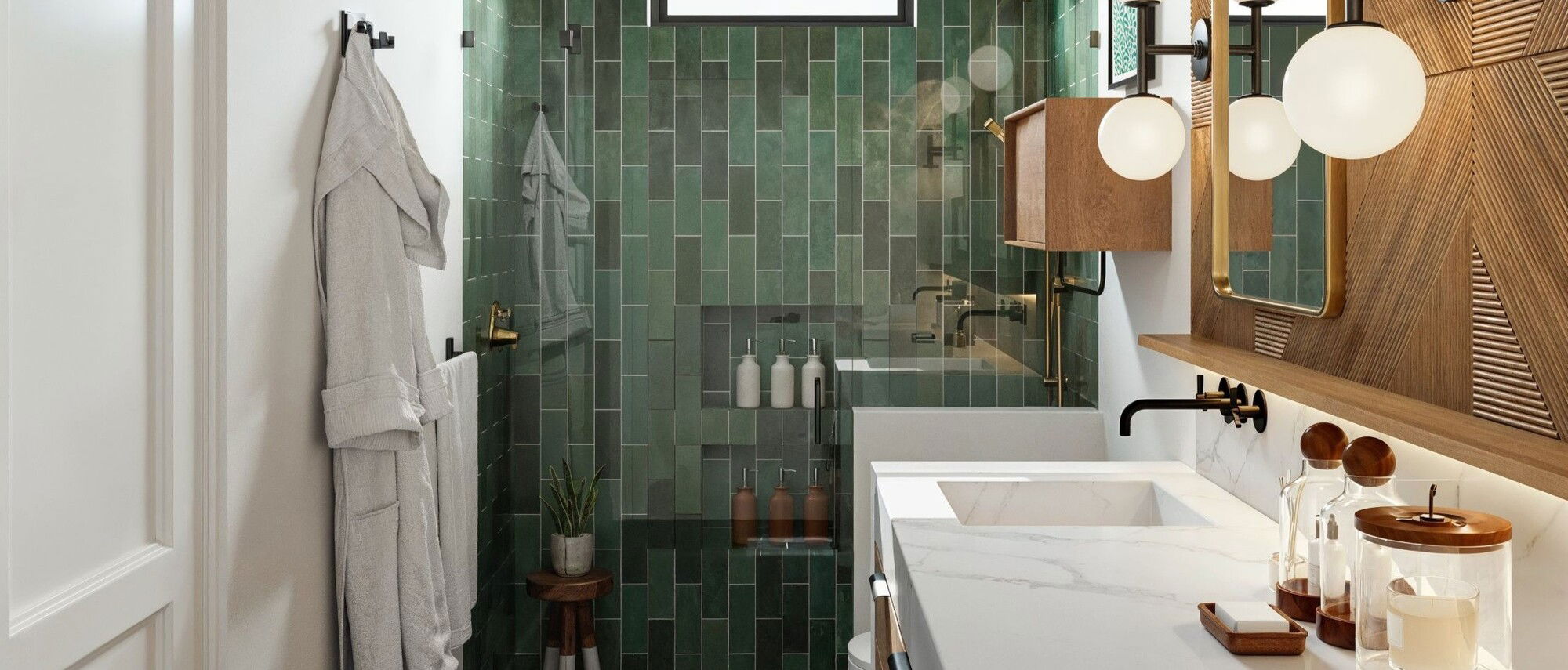 Masculine & Comfortable Bathroom Renovation by affordable Santa Clara interior designers