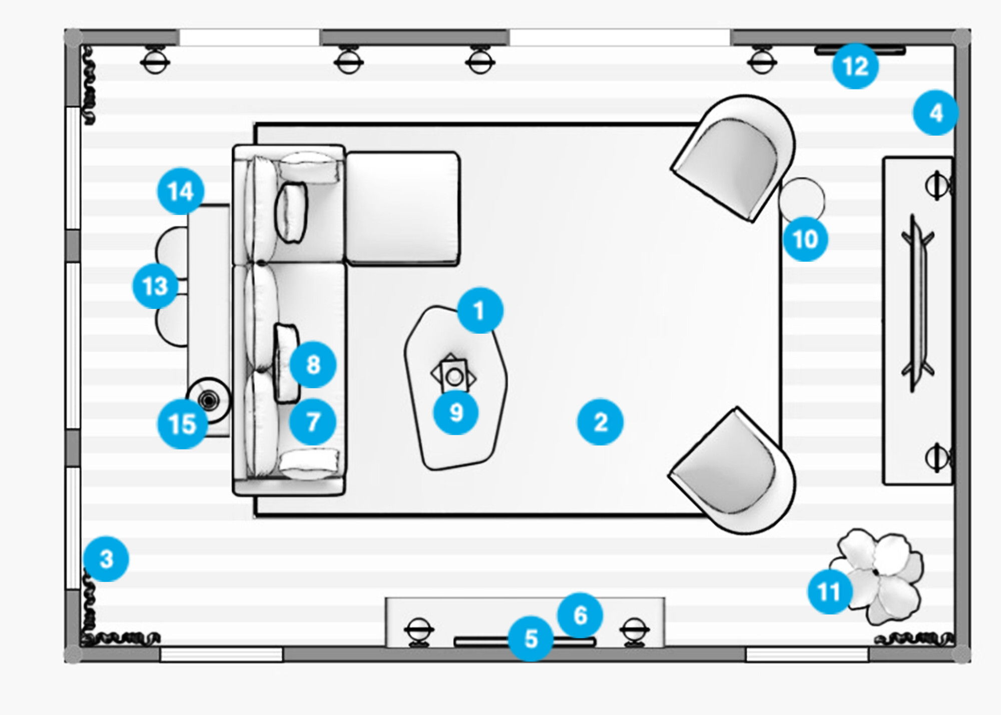 Plano de planta de sala de estar en línea