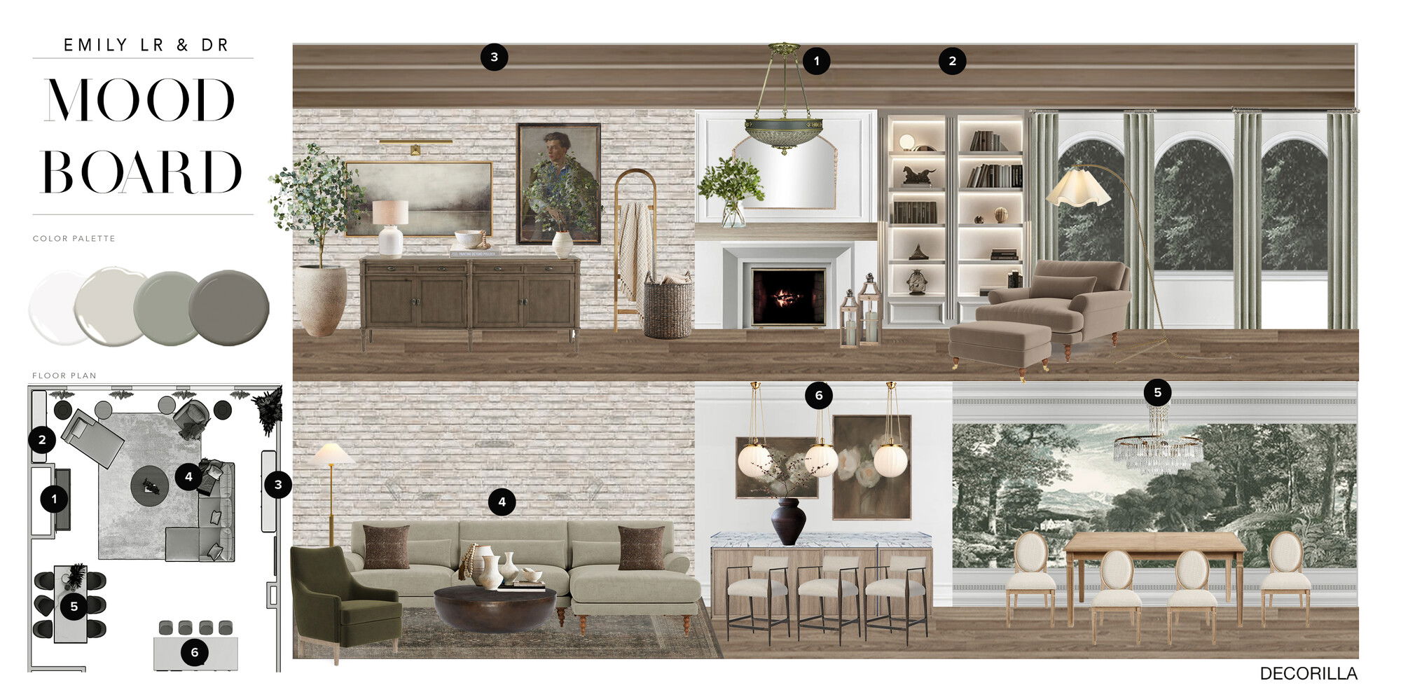 Ideas de Diseño de Interiores Combinadas de Sala-Comedor del Diseñador en Línea
