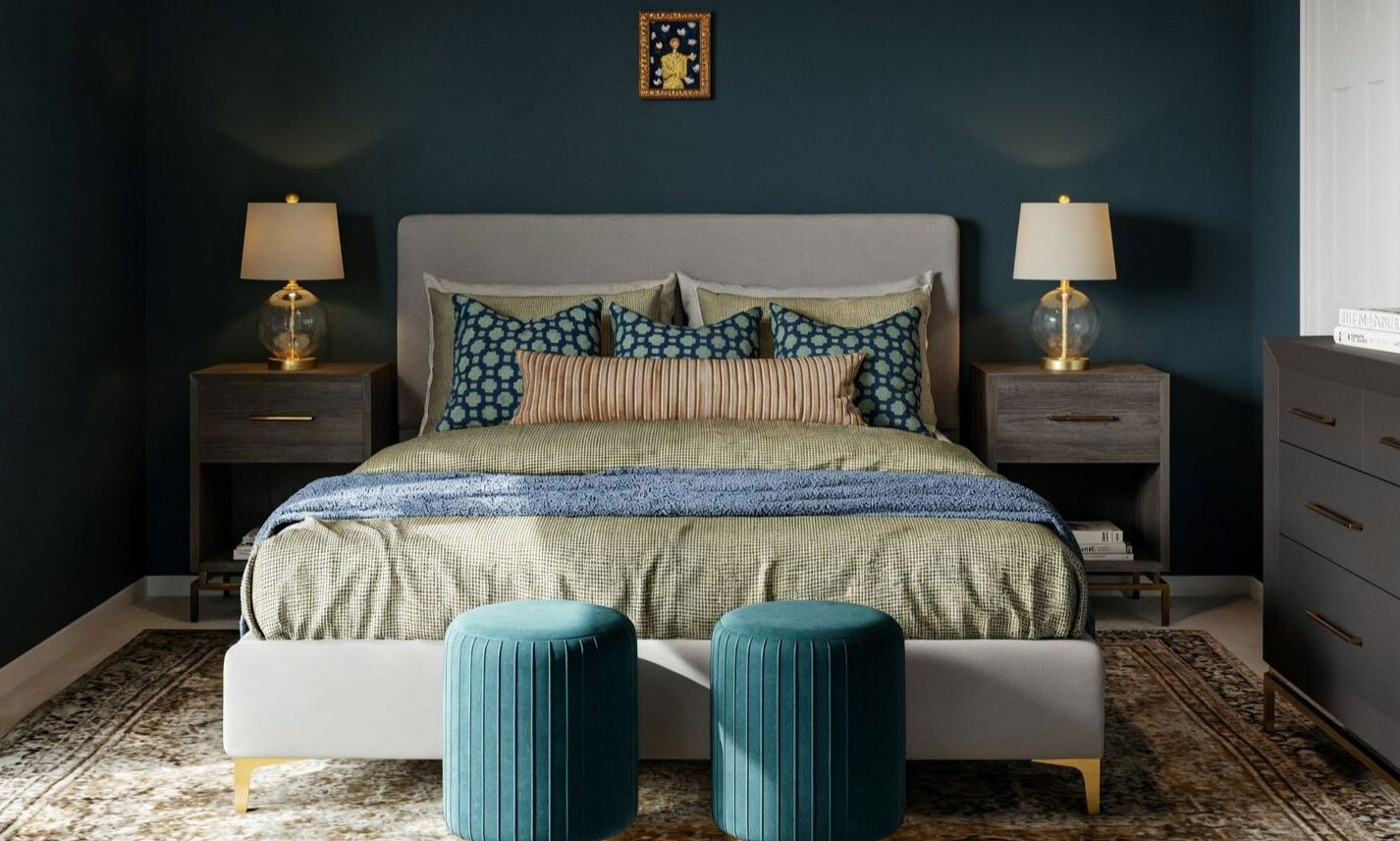 Eclectic Jewel Tone Home Design by affordable Raleigh interior designers
