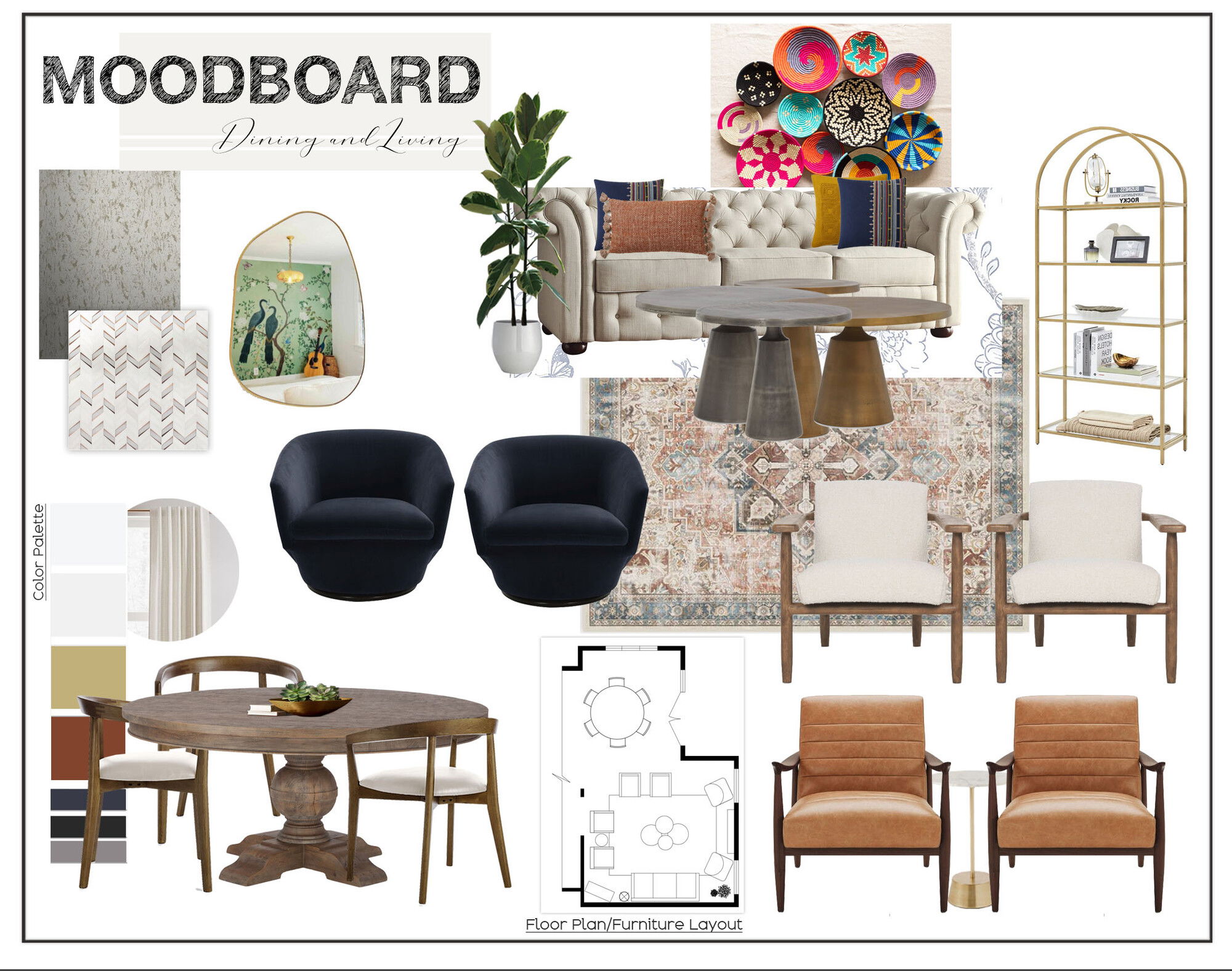 Ideas de Diseño de Interiores Combinadas de Sala-Comedor del Diseñador en Línea
