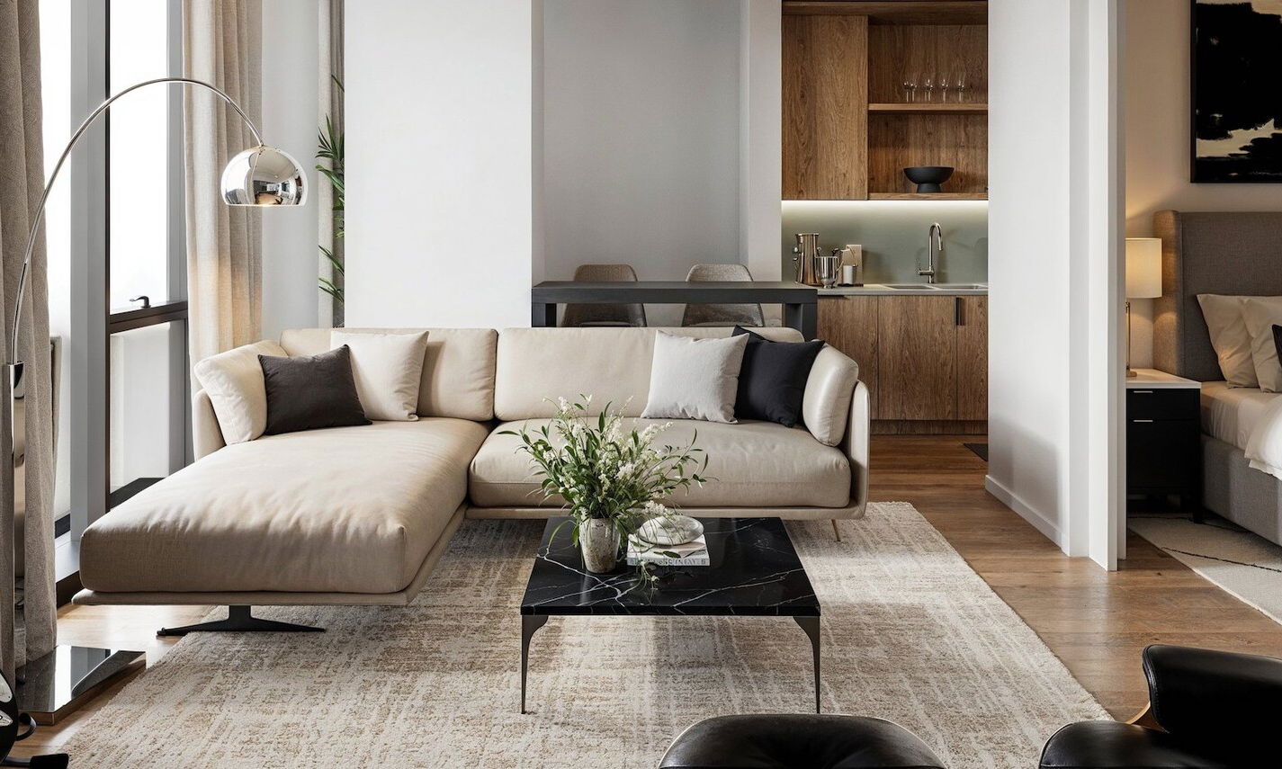 Diseño de estudio pequeño con estilo por diseñadores de interiores asequibles de Seattle