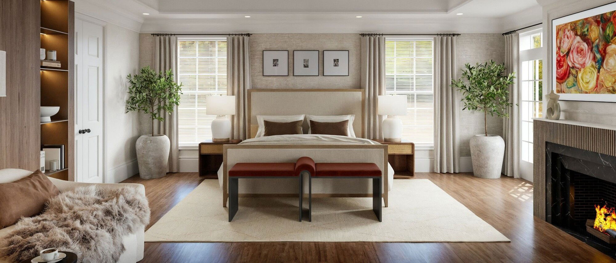 Transitional Neutral Master Bedroom Design- After Rendering