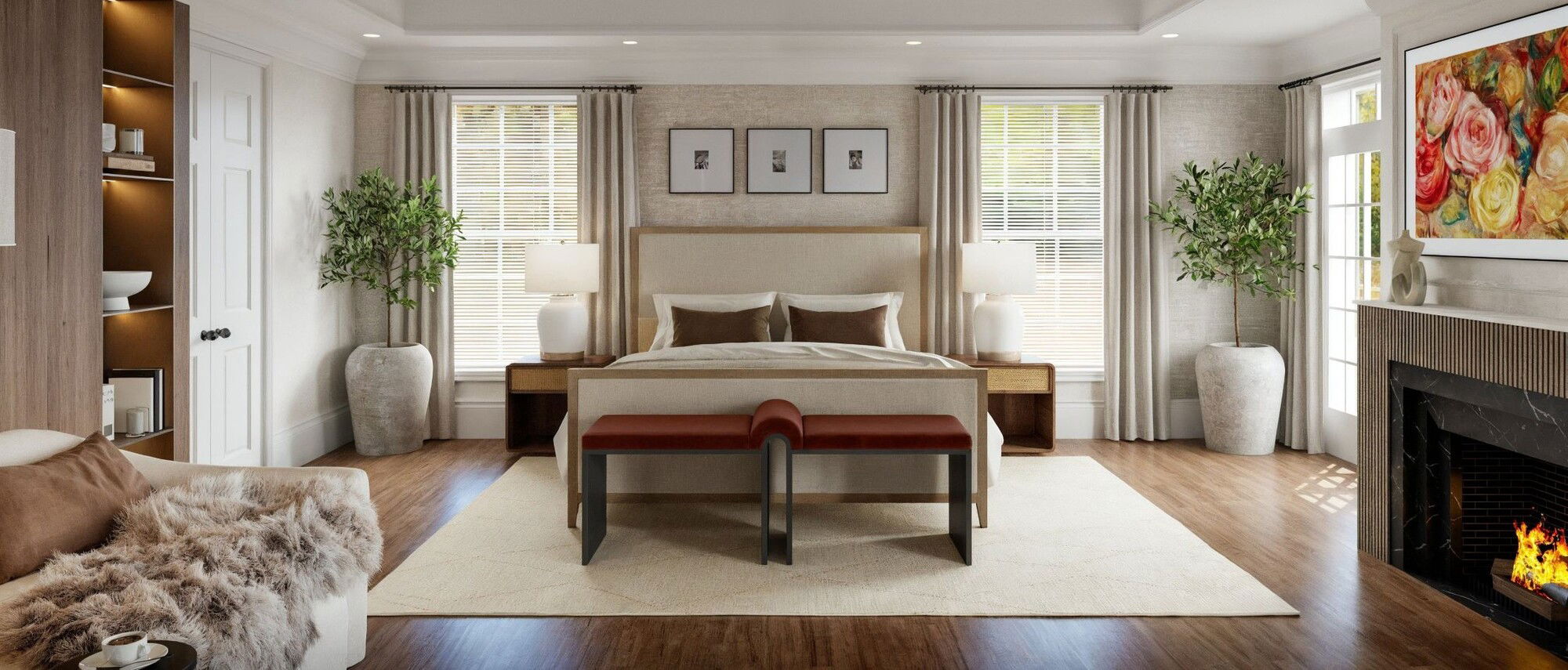 Transitional Neutral Master Bedroom Design by affordable Sandy Springs interior designers