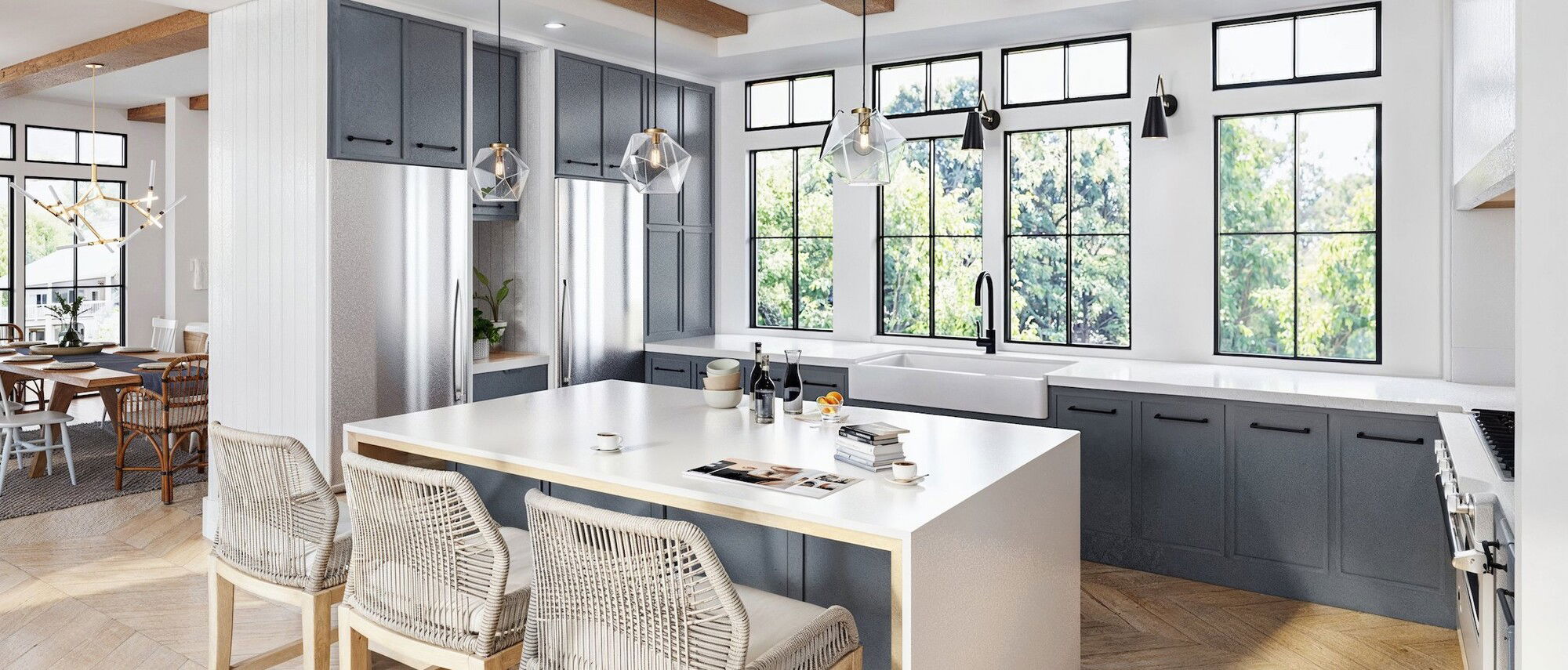 Blue & White Kitchen & Rustic Home Design by top New Orleans interior designers