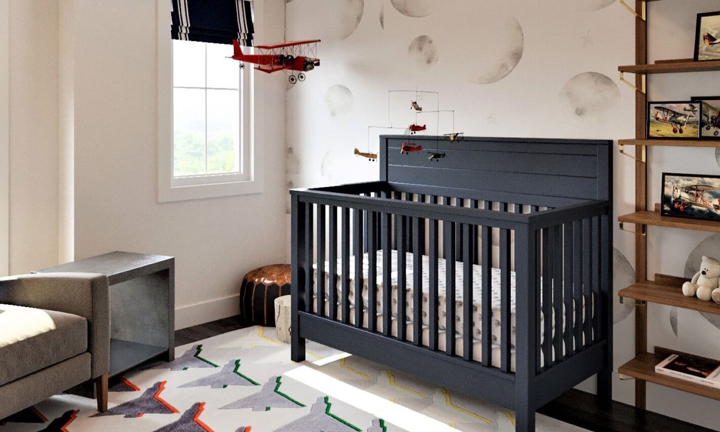 Rocket & Airplane Themed Nursery Design by interior designers in South Bend, Indiana