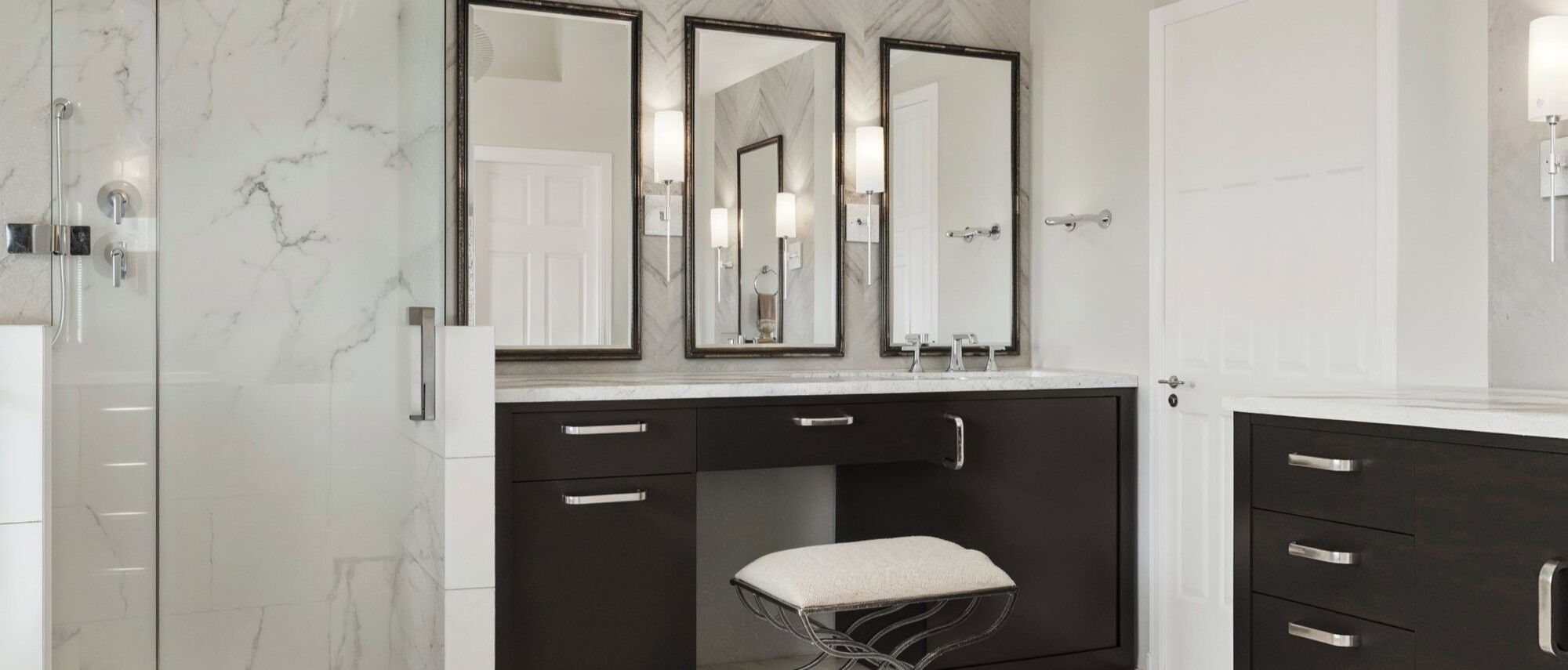 Transitional Black & White Bathroom Remodel by top Macon interior designers