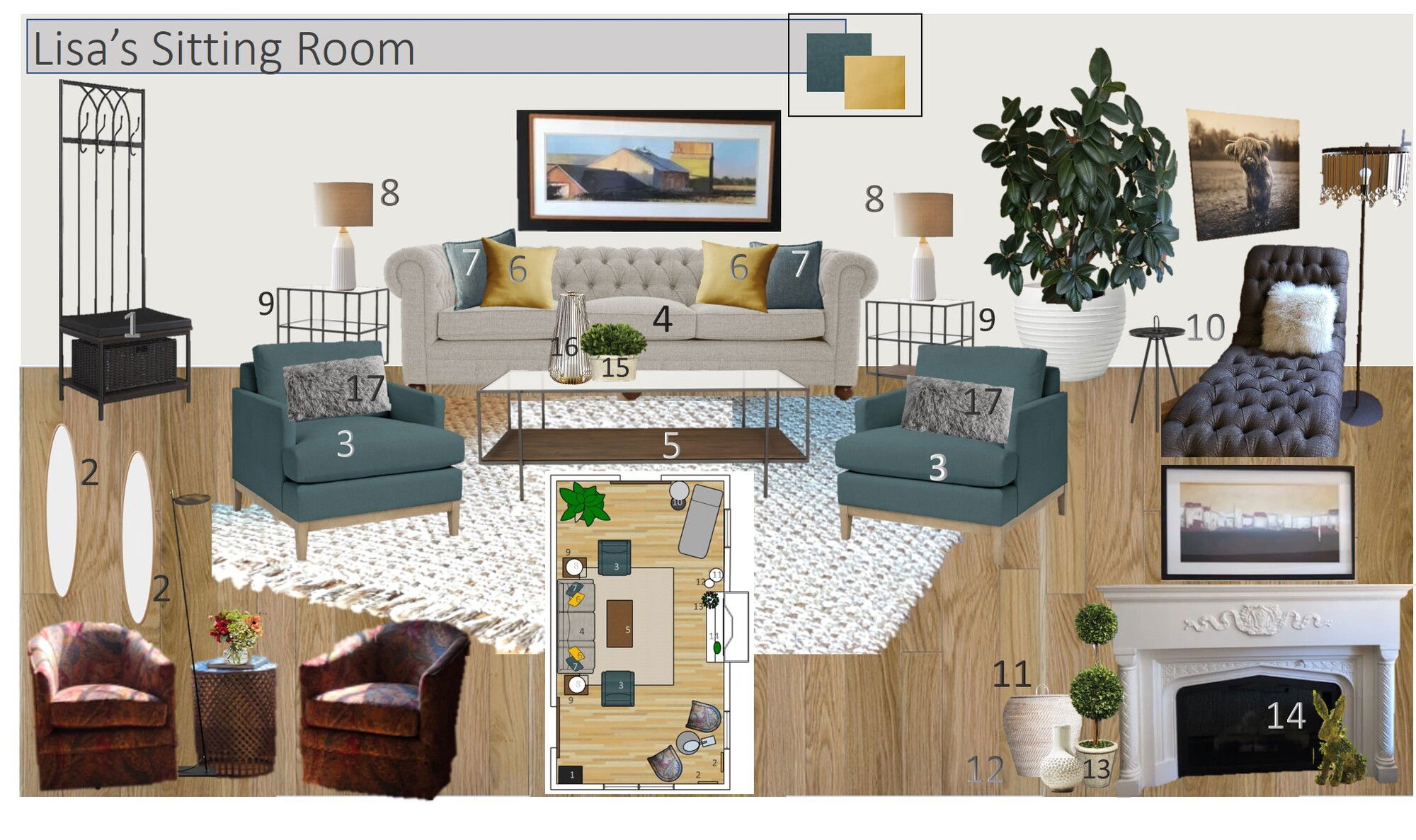 Ideas de diseño interior para sala de estar de diseñador en línea