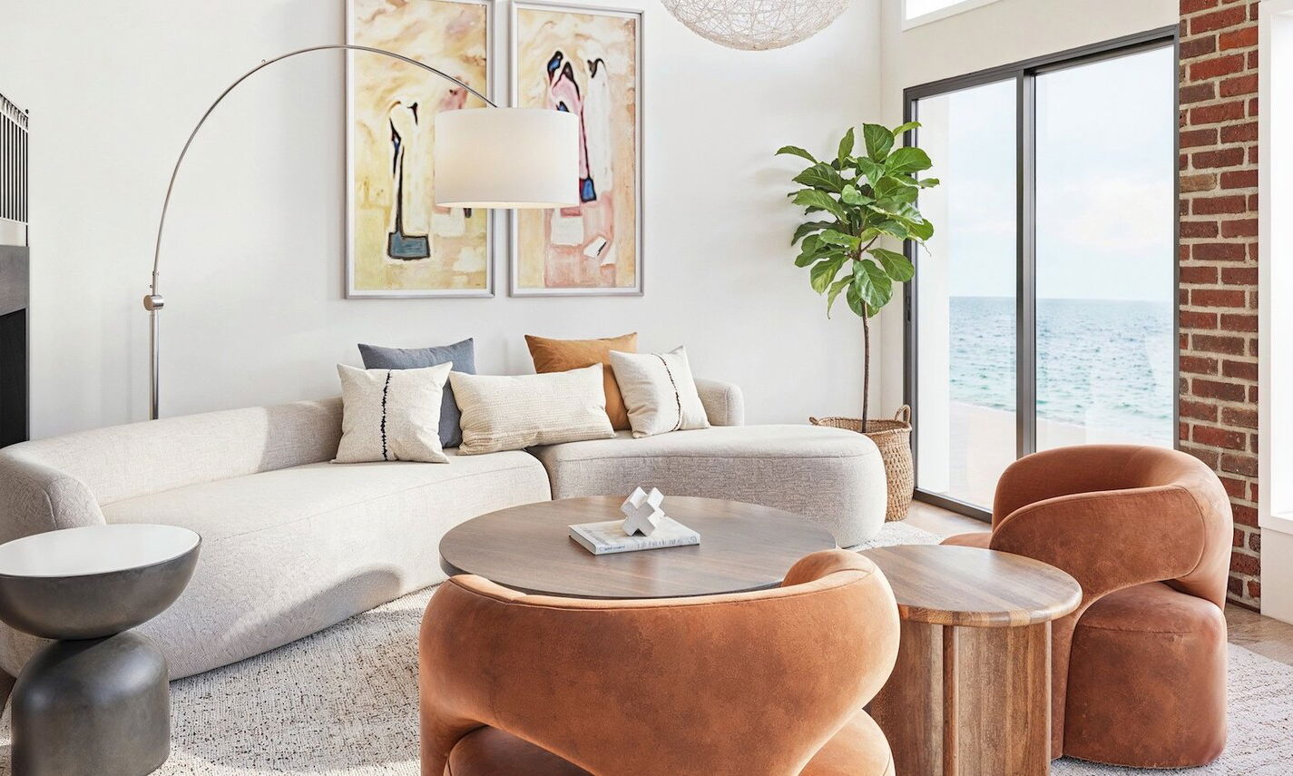 Elegant Modern Combined Living & Dining Room by affordable Bethesda interior designers