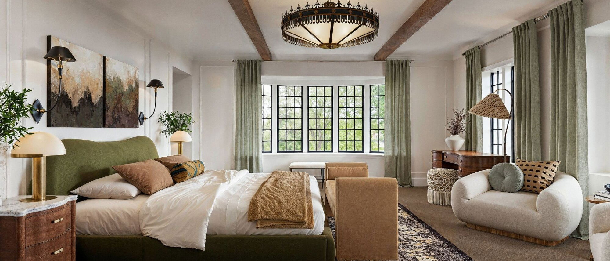 Modern Tudor Primary Bedroom by interior designers in Detroit, Michigan