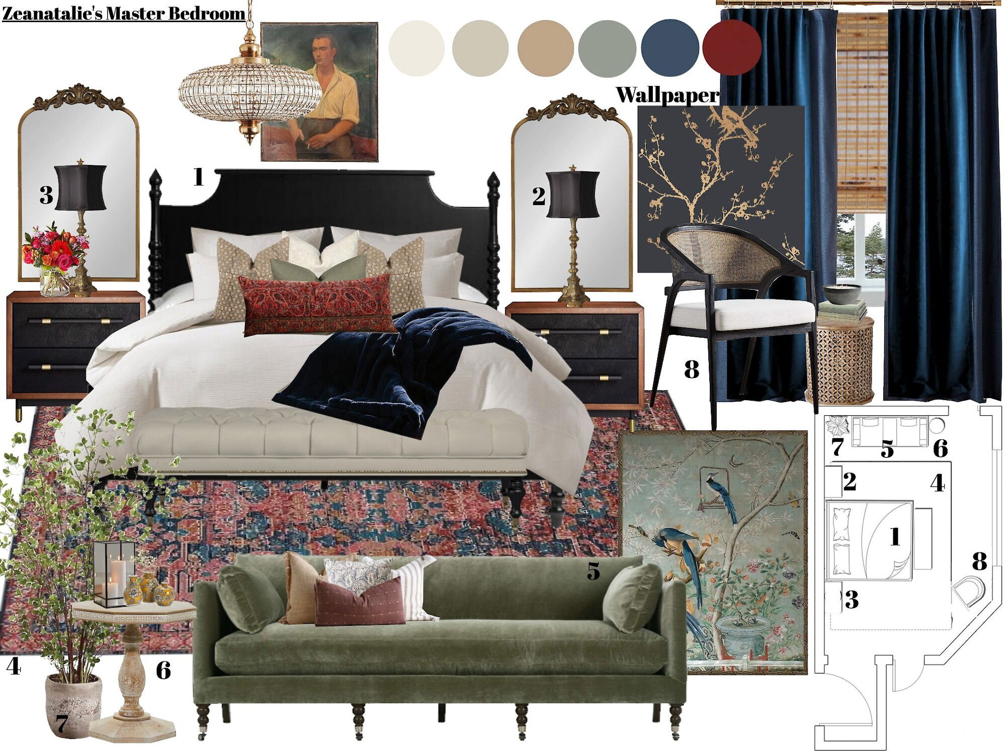 Vintage Bedroom Design with Eclectic Decor Kamila A. Moodboard 2 thumb