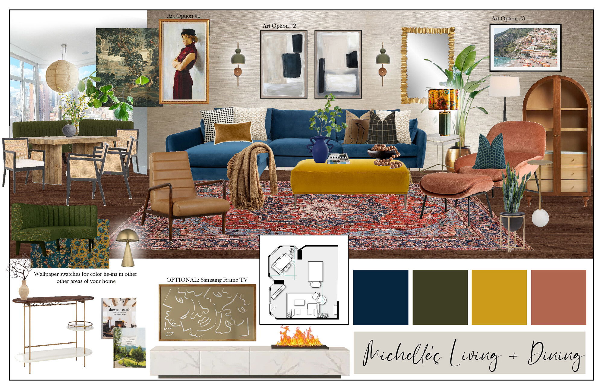 Ideas de Diseño de Interiores Combinadas de Sala-Comedor del Diseñador en Línea