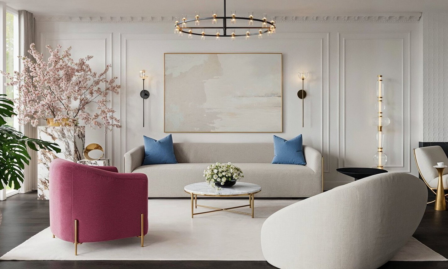 Sleek and Stylish Living & Dining Room Remodel by interior designers in Carlsbad, California