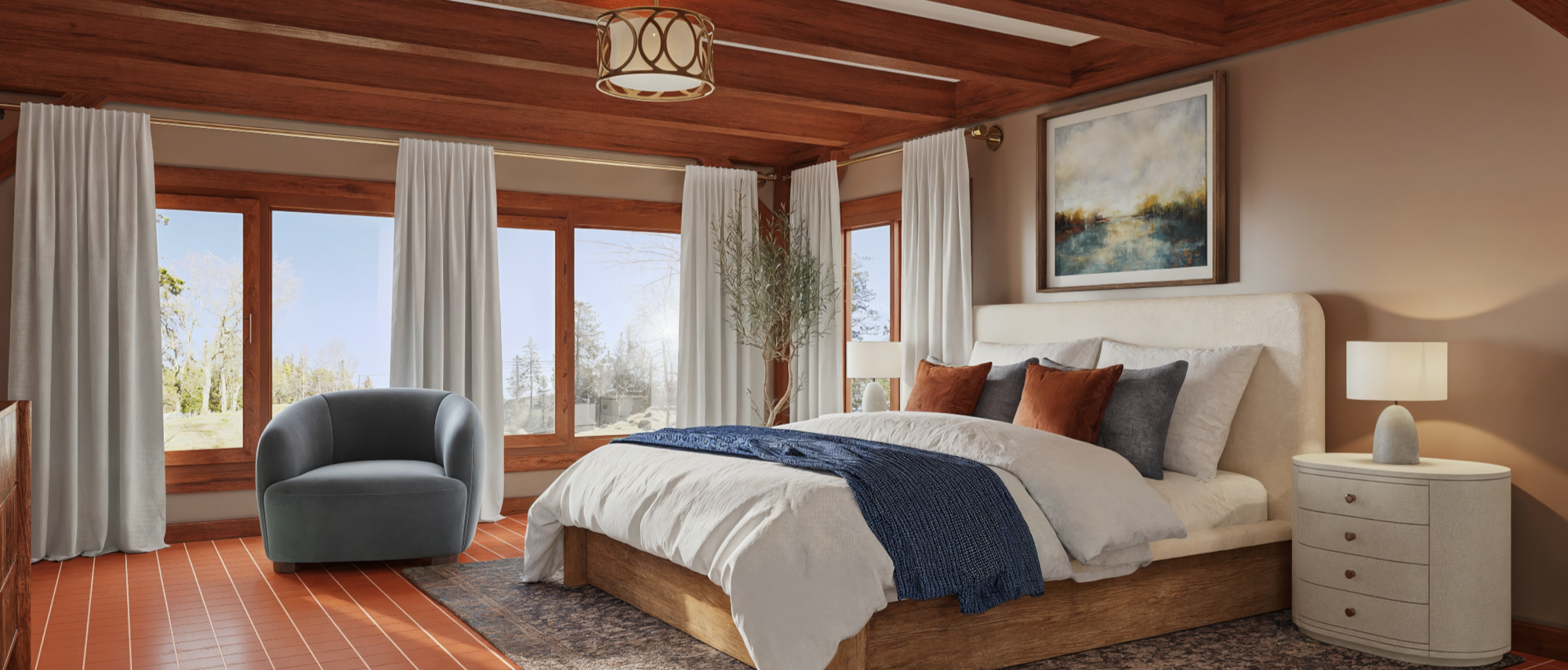 Wood-Toned Rustic Bedroom with Modern Touches- After Rendering