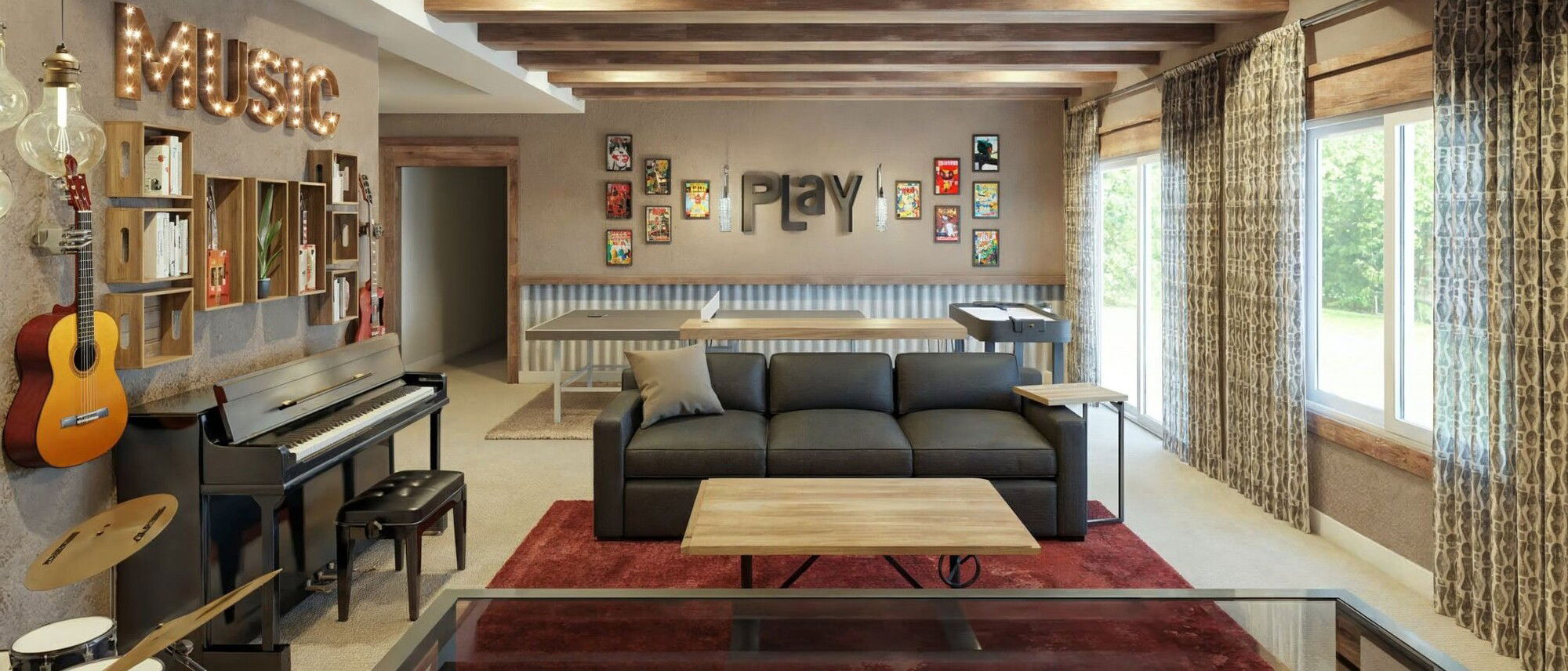 Sala de Música y Juego del Sótano - Renderizado Después