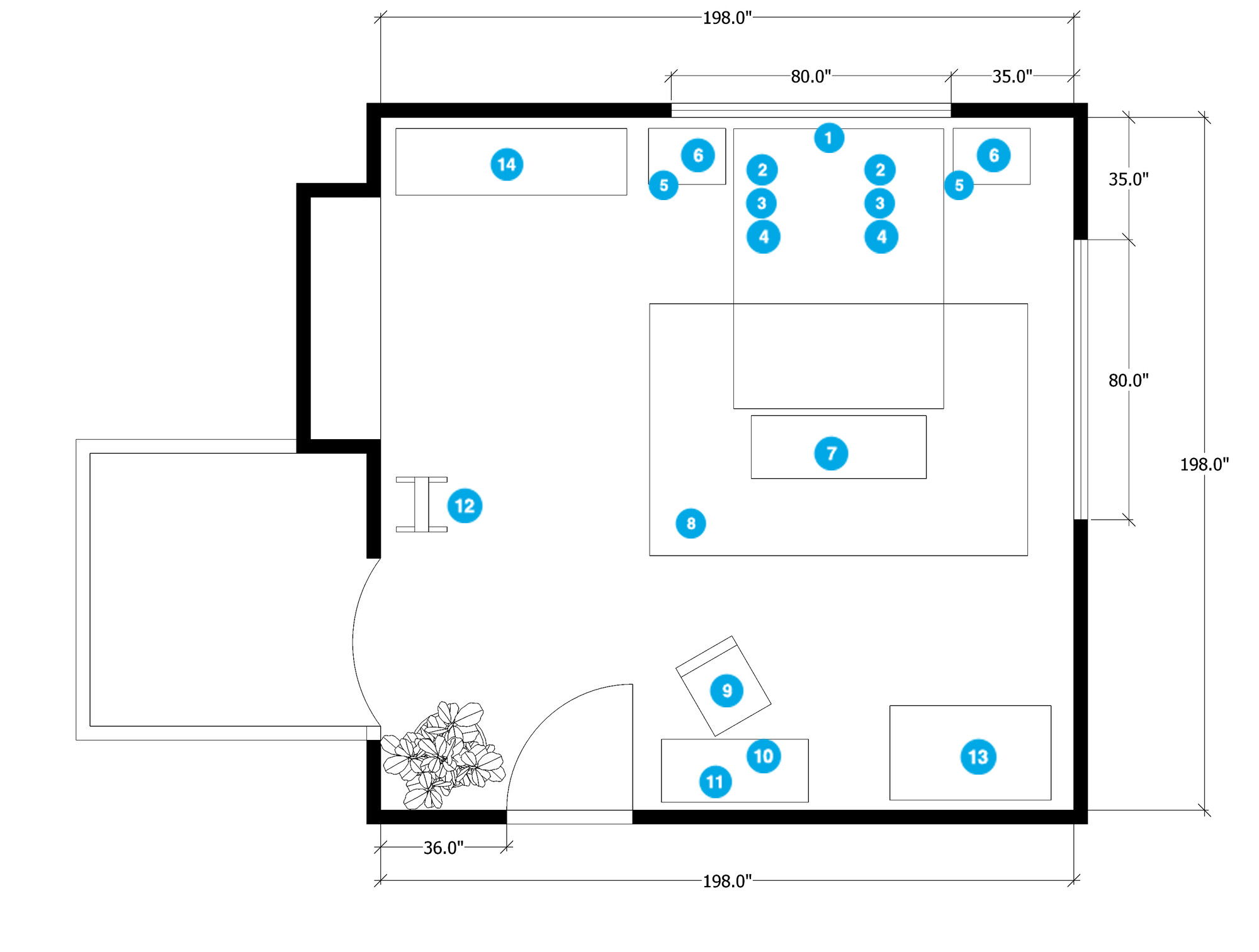 Online Designer Bedroom Floorplan