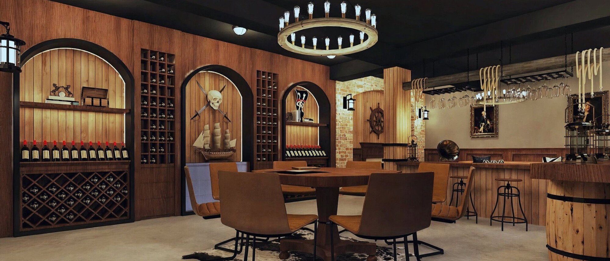 Dark Nautical & Pirate Family Basement Remodel by top Chula Vista interior designers