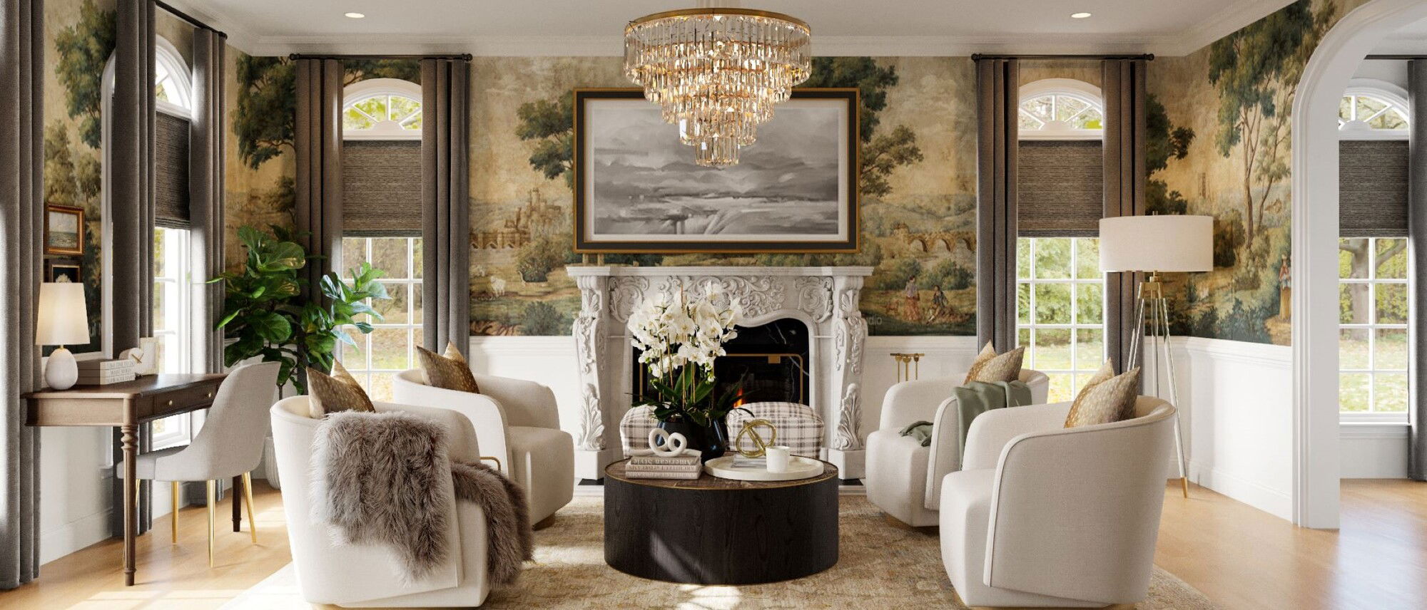 Elegant Eclectic Glam House Interior Design- After Rendering