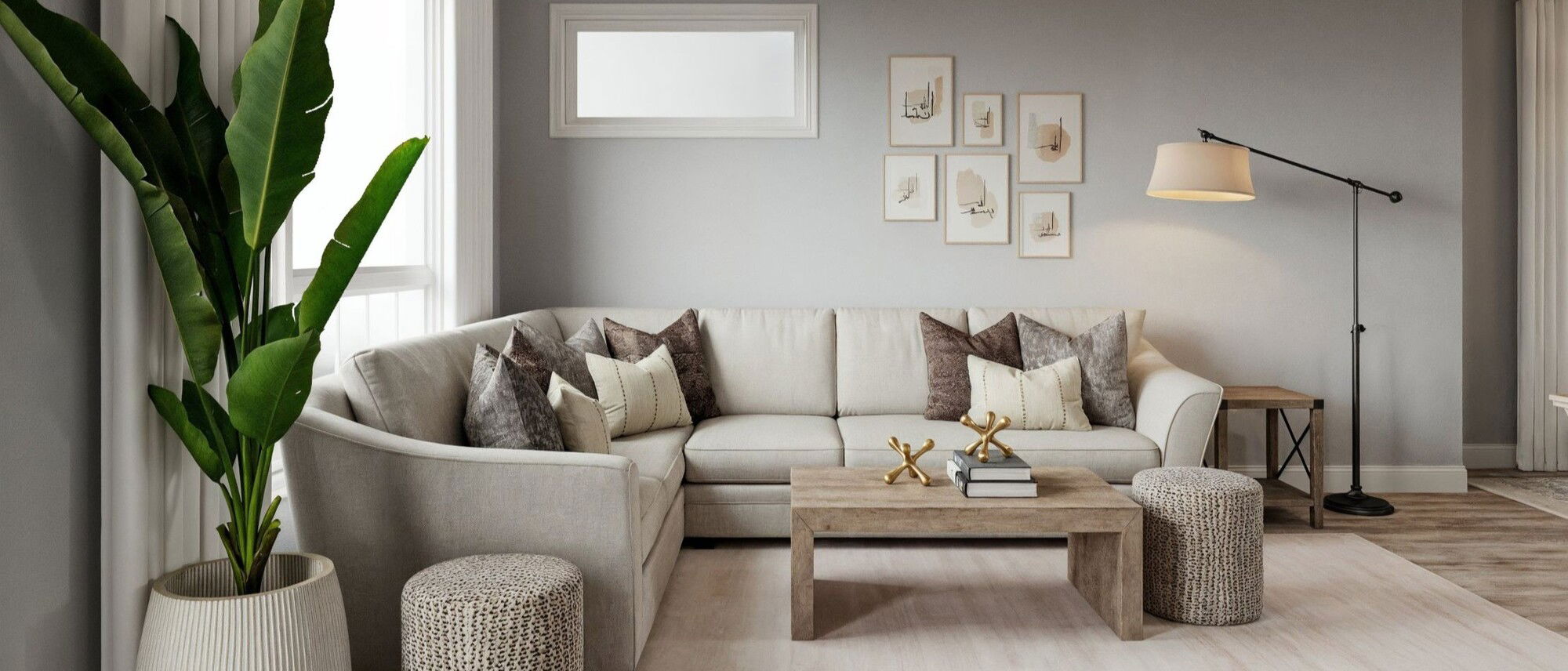 Colores Neutros Combinación de Sala y Comedor - Render Después