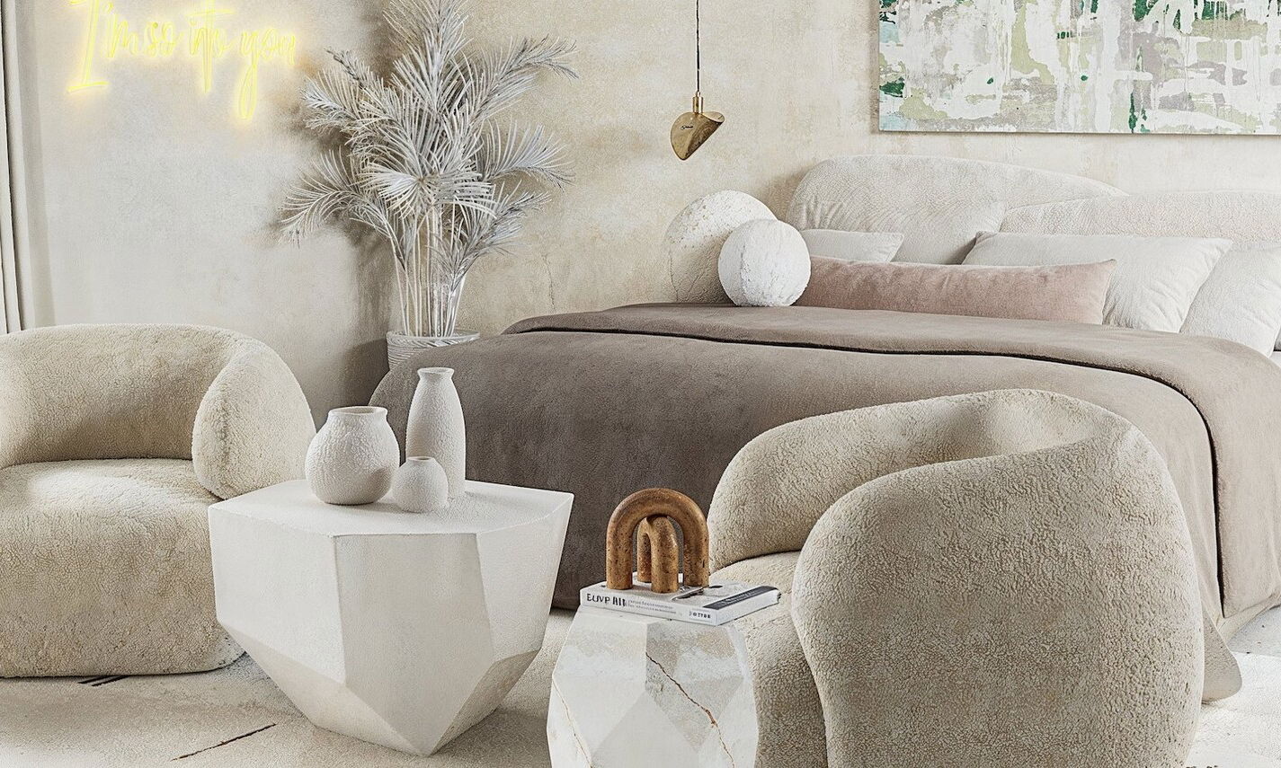Neutral and Soft Contemporary Bedroom Design by top Corona interior designers