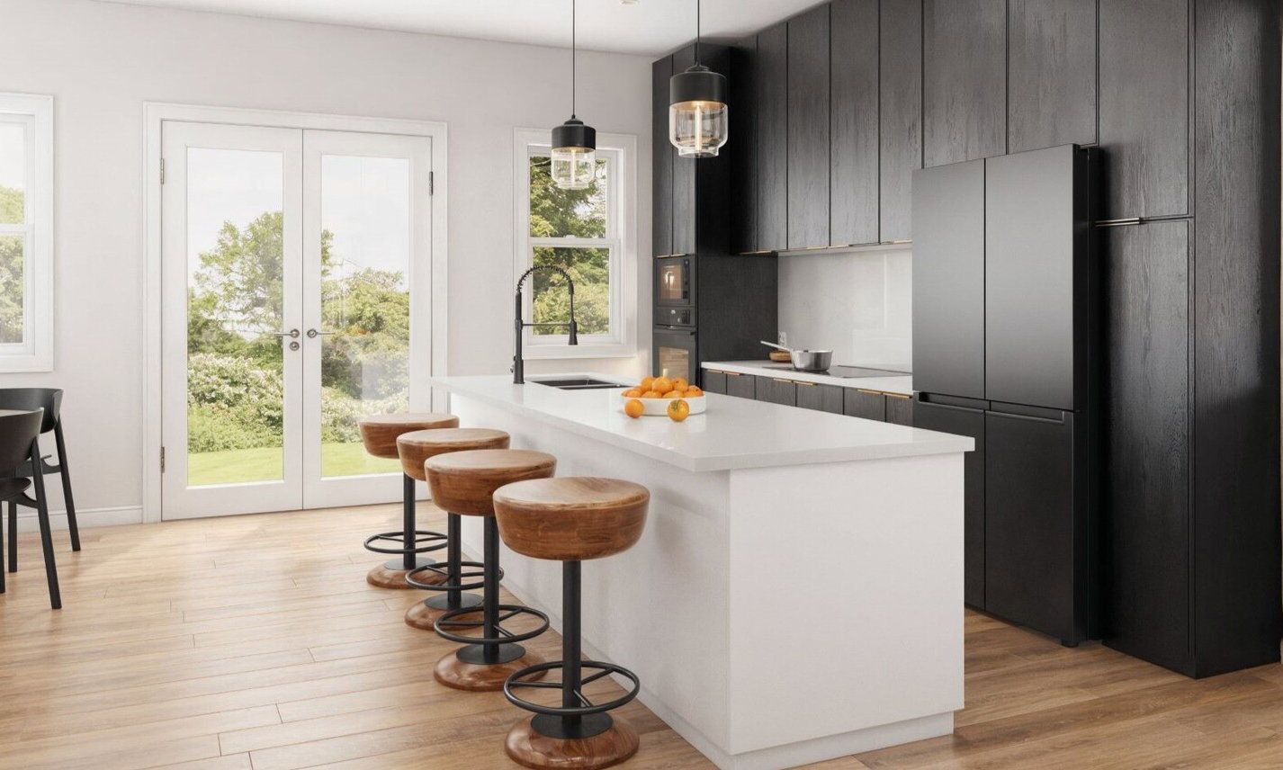 Sala de estar y cocina de plan abierto por diseñadores de interiores asequibles de Clearwater